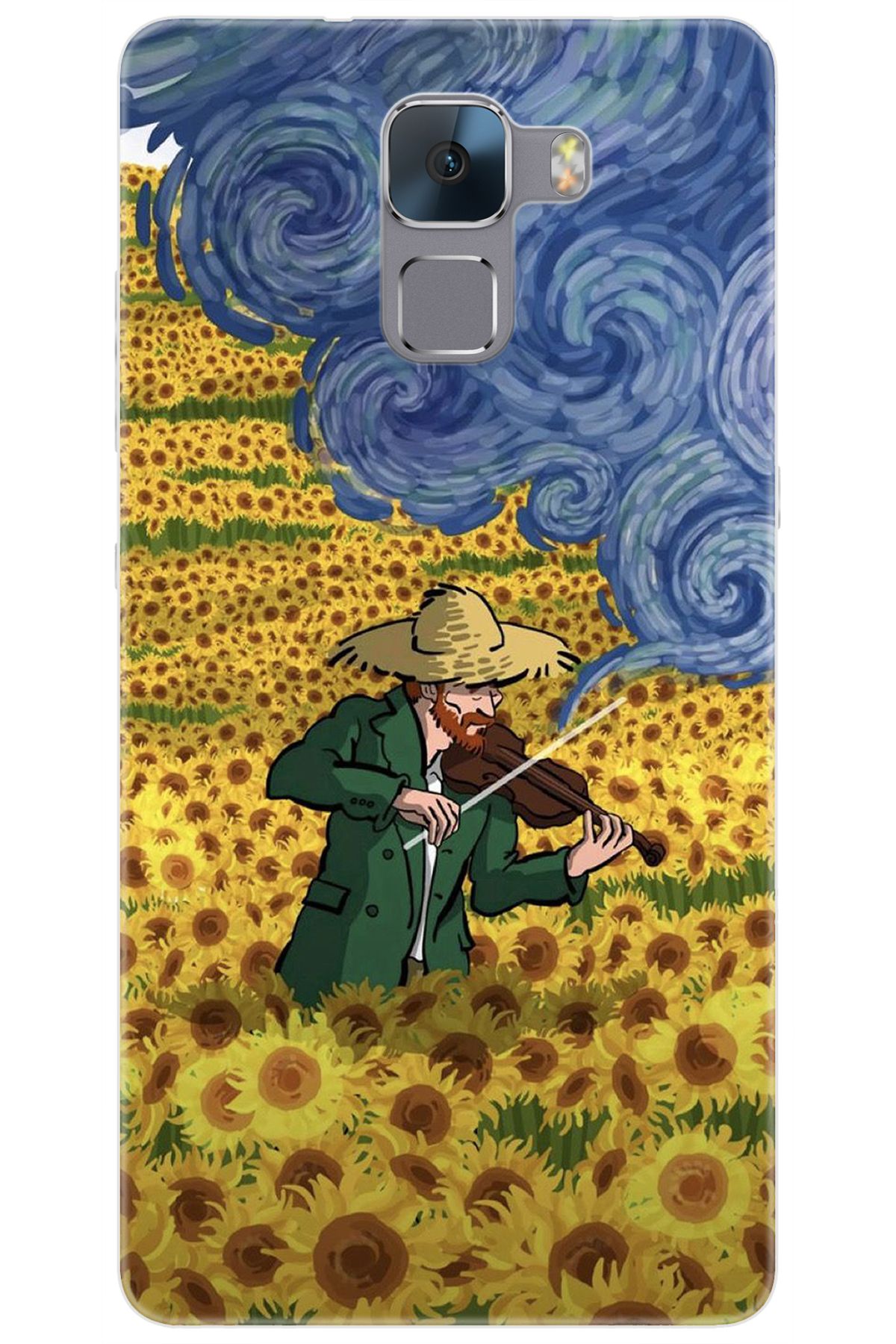 Ceppare Huawei Honor 7 (PLK-L01) Uyumlu Kılıf Desen Silikon Sunflower Ayçiçeği Tarlası S:756 CP-QI97X3y
