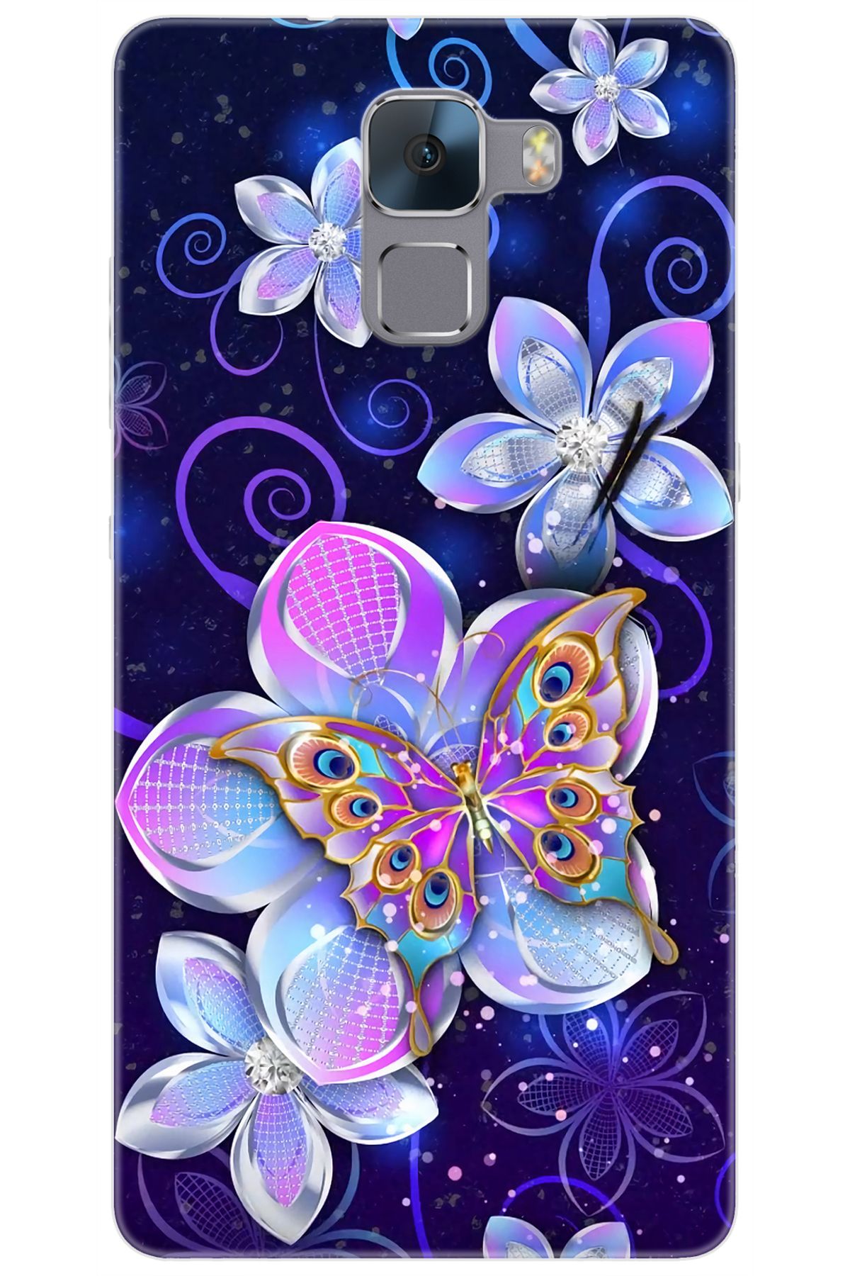 Ceppare Huawei Honor 7 (PLK-L01) Uyumlu Kılıf Desenli Silikon Kelebek ve Çiçekler STK:718 CP-zYcJJu6