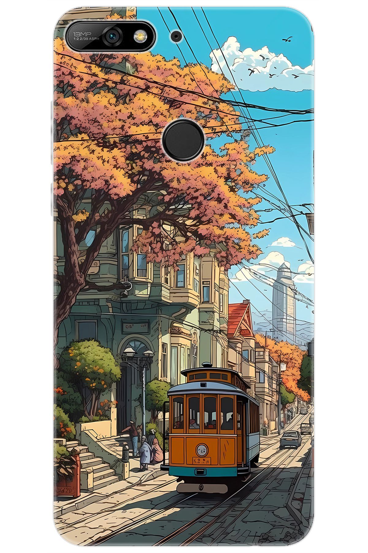 Ceppare Huawei Y7 PRO 2018 (LDN-LX2) Uyumlu Kılıf Desen Baskılı Silikon Tramvay STK:645 CP-72ynZ8x