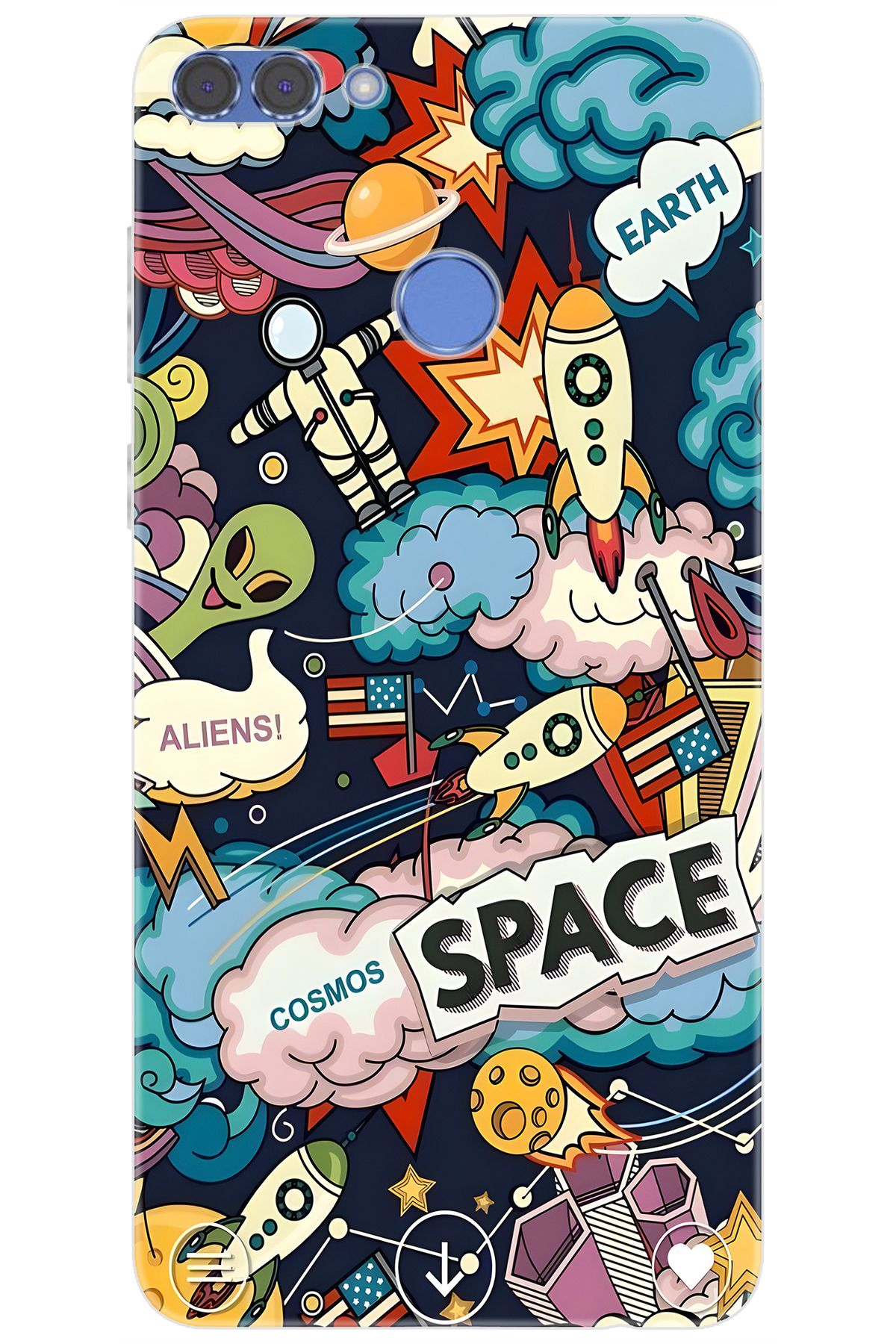 Ceppare Huawei Y9 2018 (FLA-LX1/LX2) Uyumlu Kılıf Desen Baskılı Silikon Space STK:633 CP-VVUaTBJ