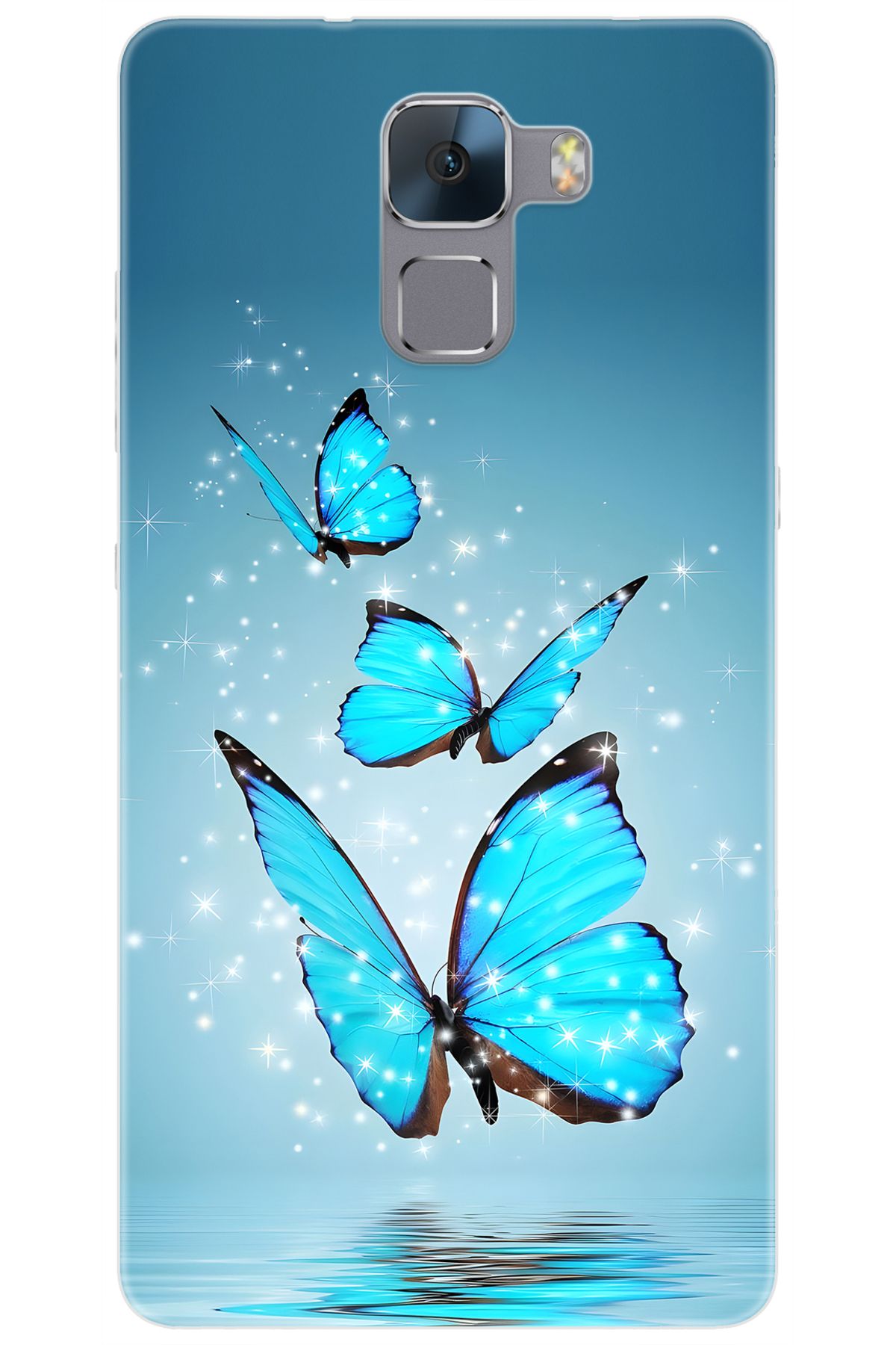 Ceppare Huawei Honor 7 (PLK-L01) Uyumlu Kılıf Desen Baskılı Silikon Mavi Kelebek STK:710 CP-KJHdeHJ