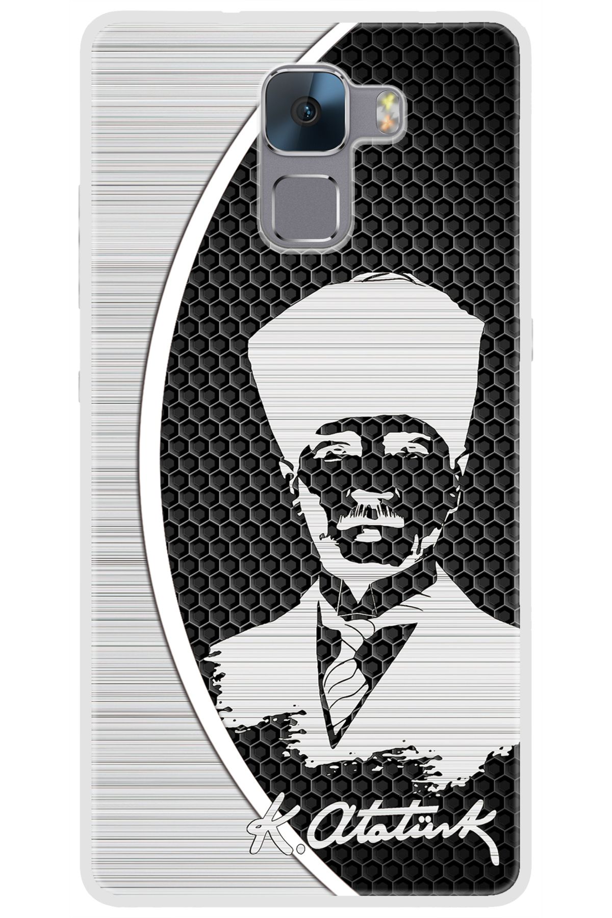 Ceppare Huawei Honor 7 (PLK-L01) Uyumlu Kılıf Desen Baskılı Silikon Atatürk Tasarım STK:398 CP-kQDFhl5