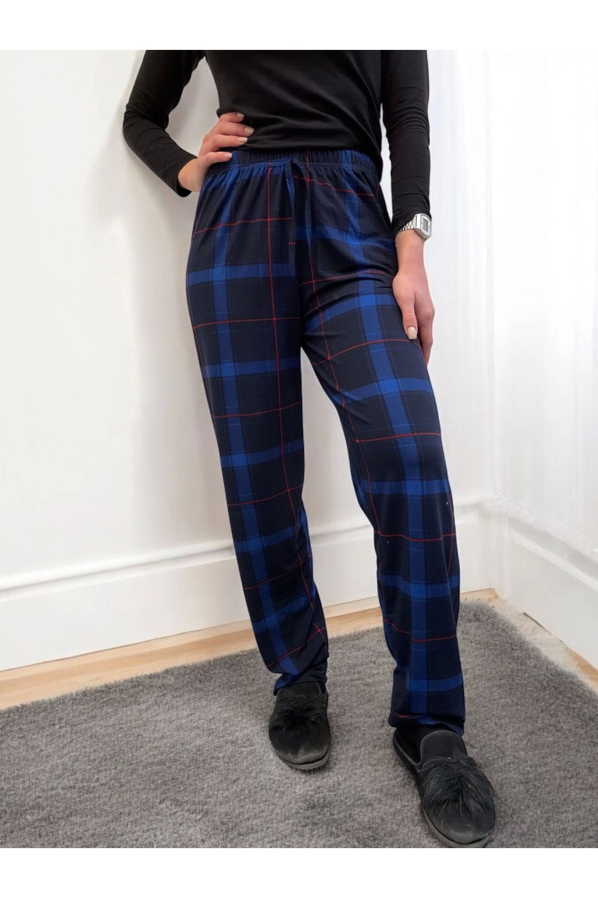 OEM Freshness 801 Beli Lastikli Ekose Süet Tek Pijama Altı