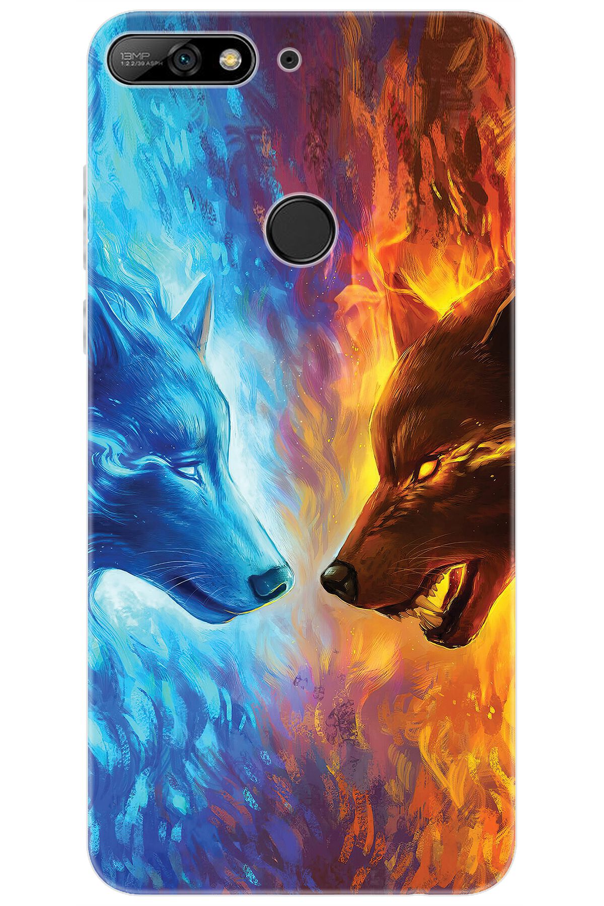 Ceppare Huawei Y7 PRO 2018 (LDN-LX2) Uyumlu Kılıf Desen Baskılı Silikon Alev ve Kurtlar STK:489 CP-nhrpTbh