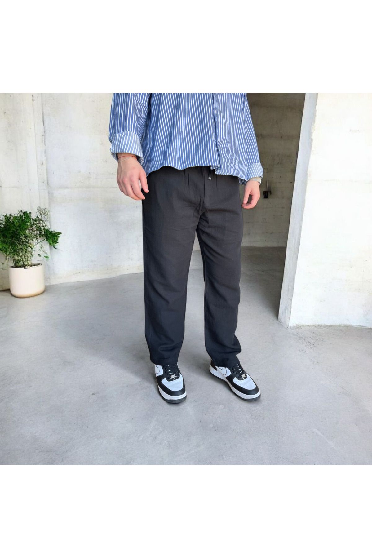 Roil Wear Siyah Keten Baggy Pantolon