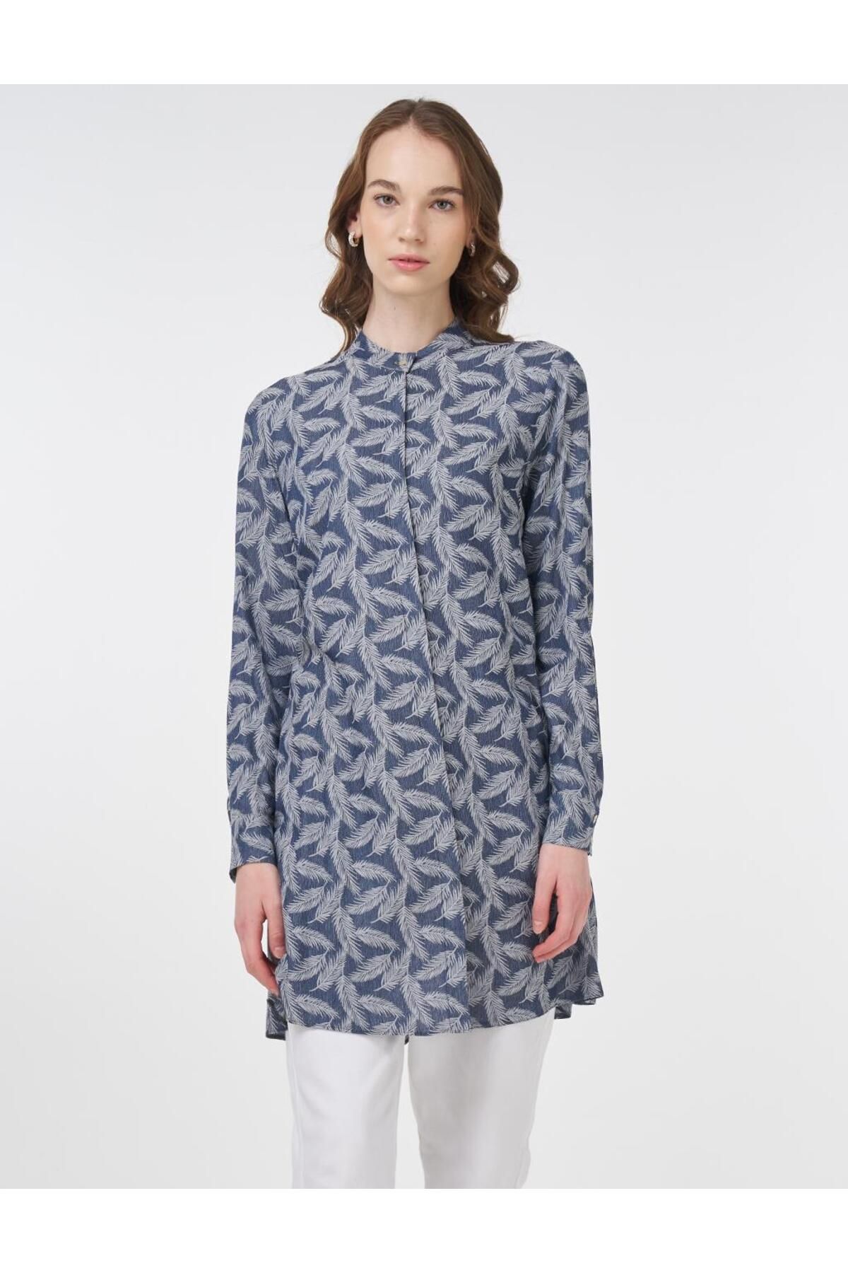 Kayra Floral Desenli Viskon Tunik Mavi