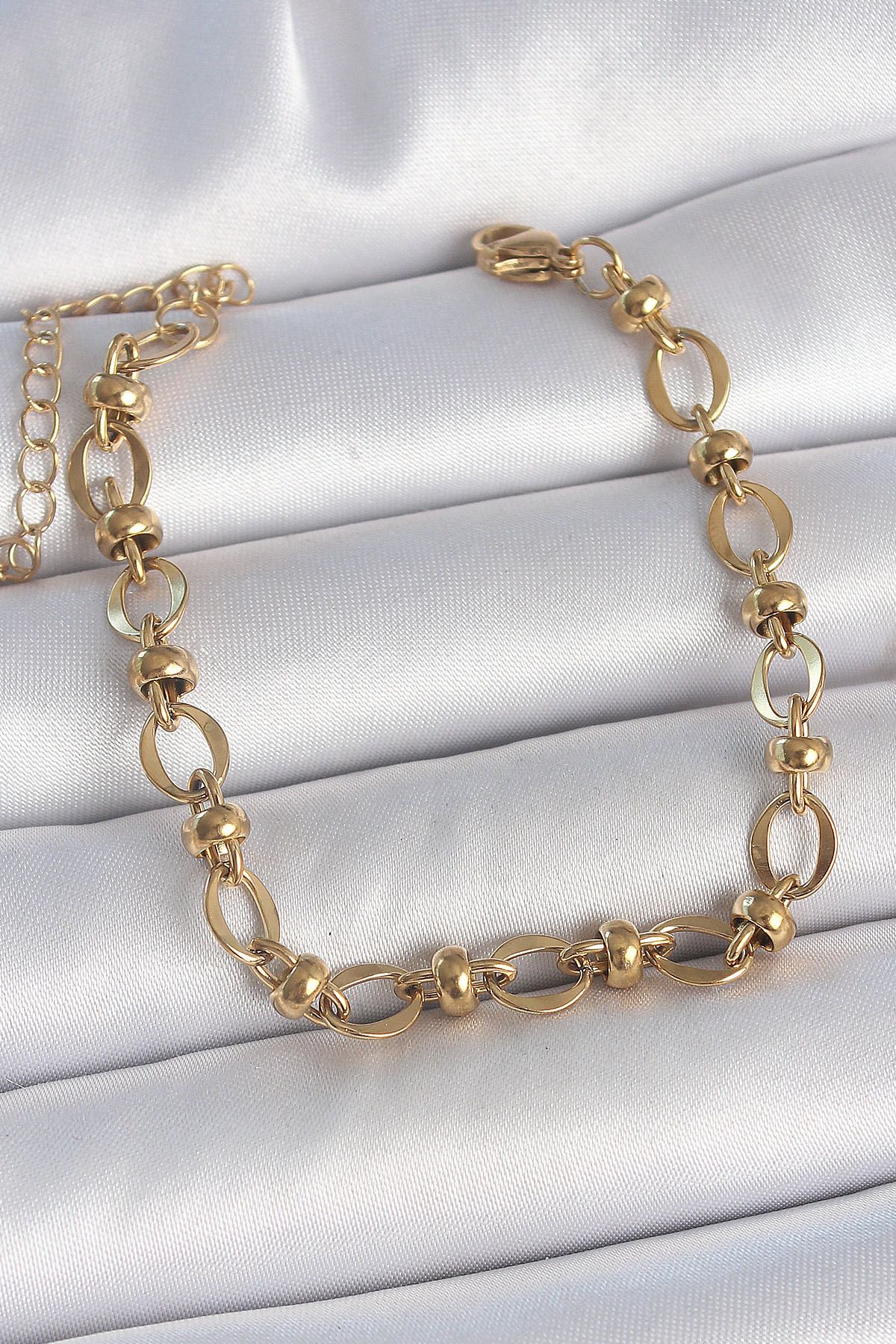 MELFSHOP 316L Çelik Gold Renk Topçuk Halka Zincir Model Kadın Bileklik