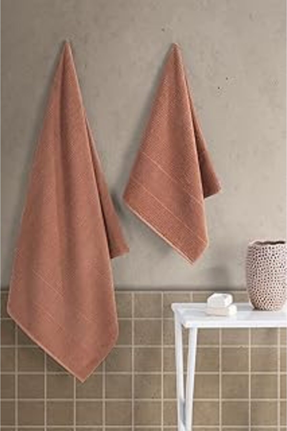 NZM TİCARET Royality | 50X90-70X140 Cm 2'Li Banyo Havlu Seti,%100 Pamuklu Havlu Takımı Kiremit
