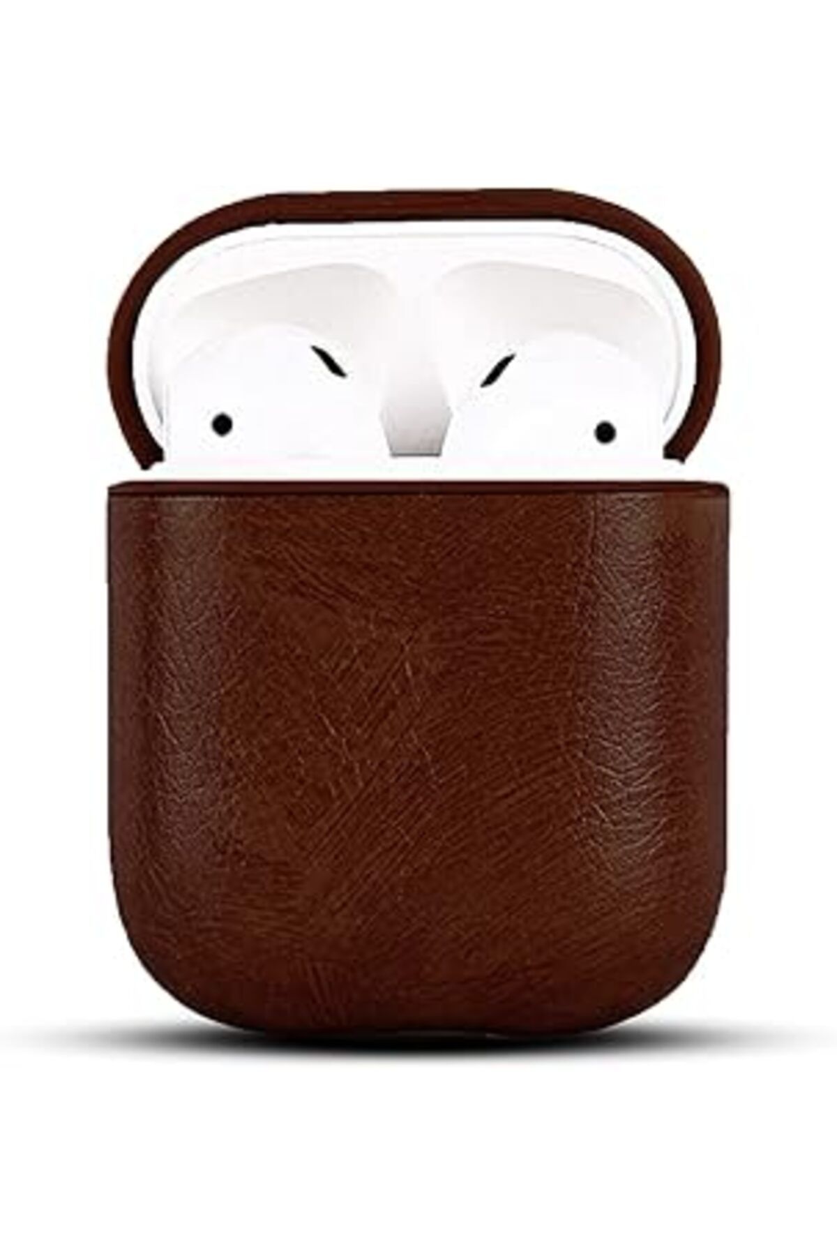 Mu Art Ahşap Bause Apple Airpods 1/2 Uyumlu Deri Kılıf (Koyu Kahve)