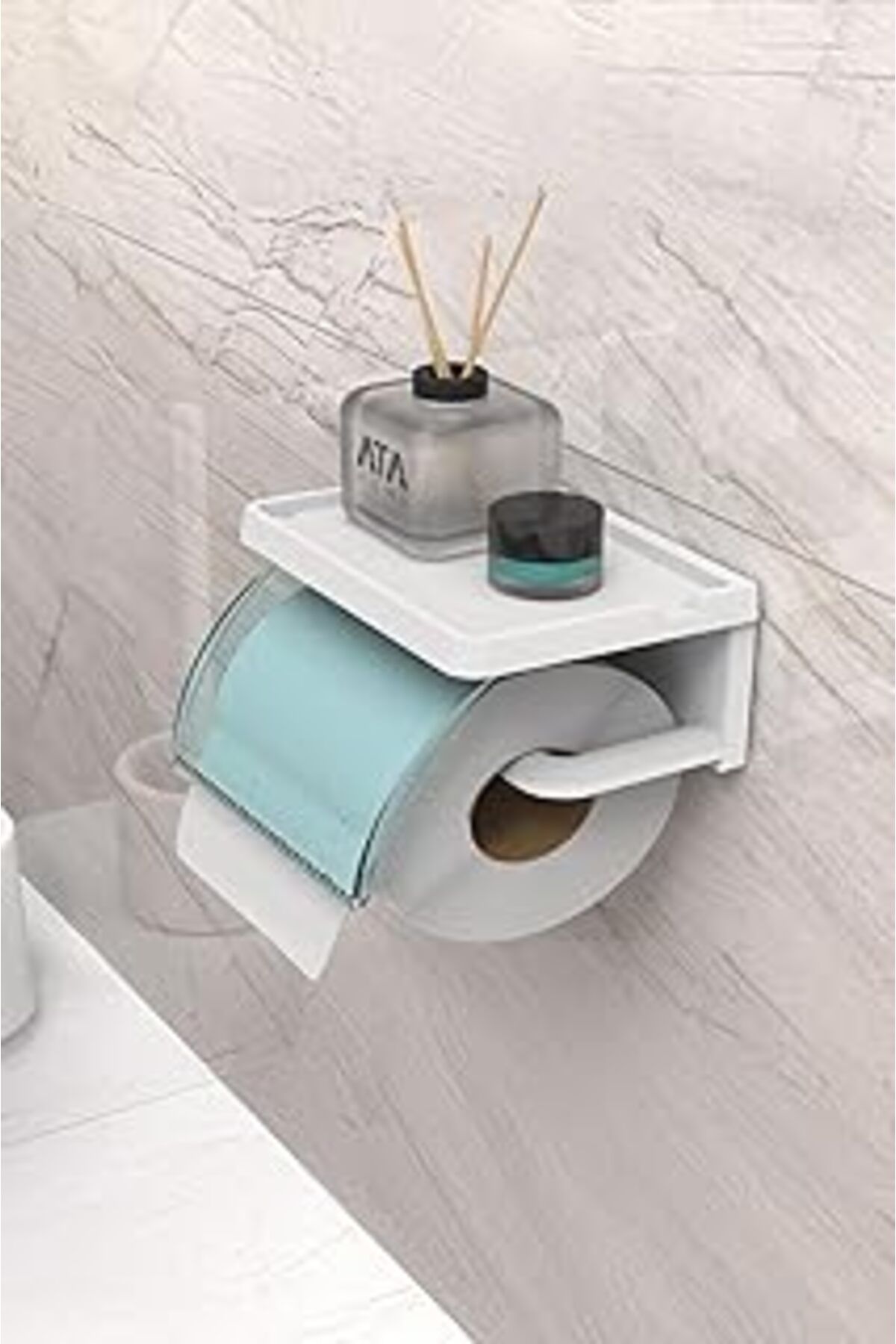 Mu Art Ahşap Ata Home Yapışkanlı Kapaklı Tuvalet Kağıdı Askısı Banyo Tuvalet Kağıtlığı Aparatı Peçetelik Organiz