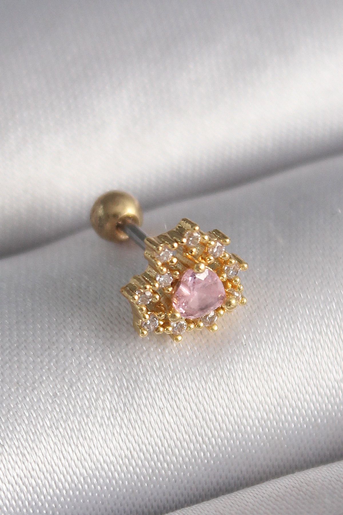 MAYAS 316L Çelik Gold Renk Zirkon Taşlı Kalp Tragus Piercing