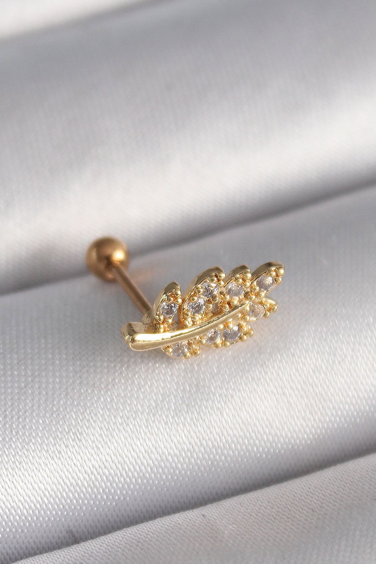 Maristas Çelik Gold Renk Zirkon Taşlı Dal Tragus Piercing