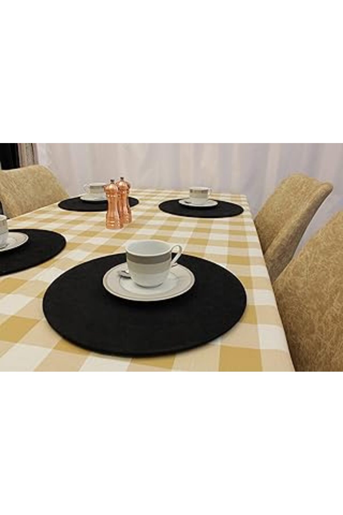 NZM TİCARET Beyaz Kahverengi Renk Kare Desenli Full Akrilik Dertsiz Dokuma Masa Örtüsü 150X220 Cm