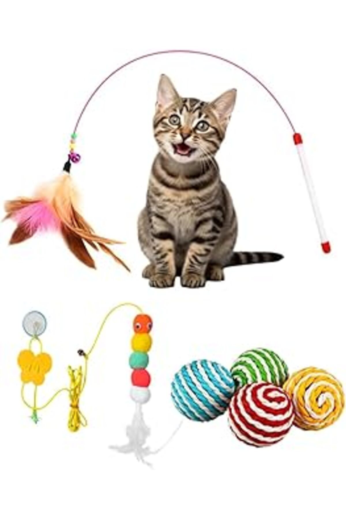 karadağsb Kyrotech İnteraktif Kedi Oyuncağı Seti, Peluş Oyuncak, Kedi Oyun Oltası, Avlanma Geliştirici, İp Sa