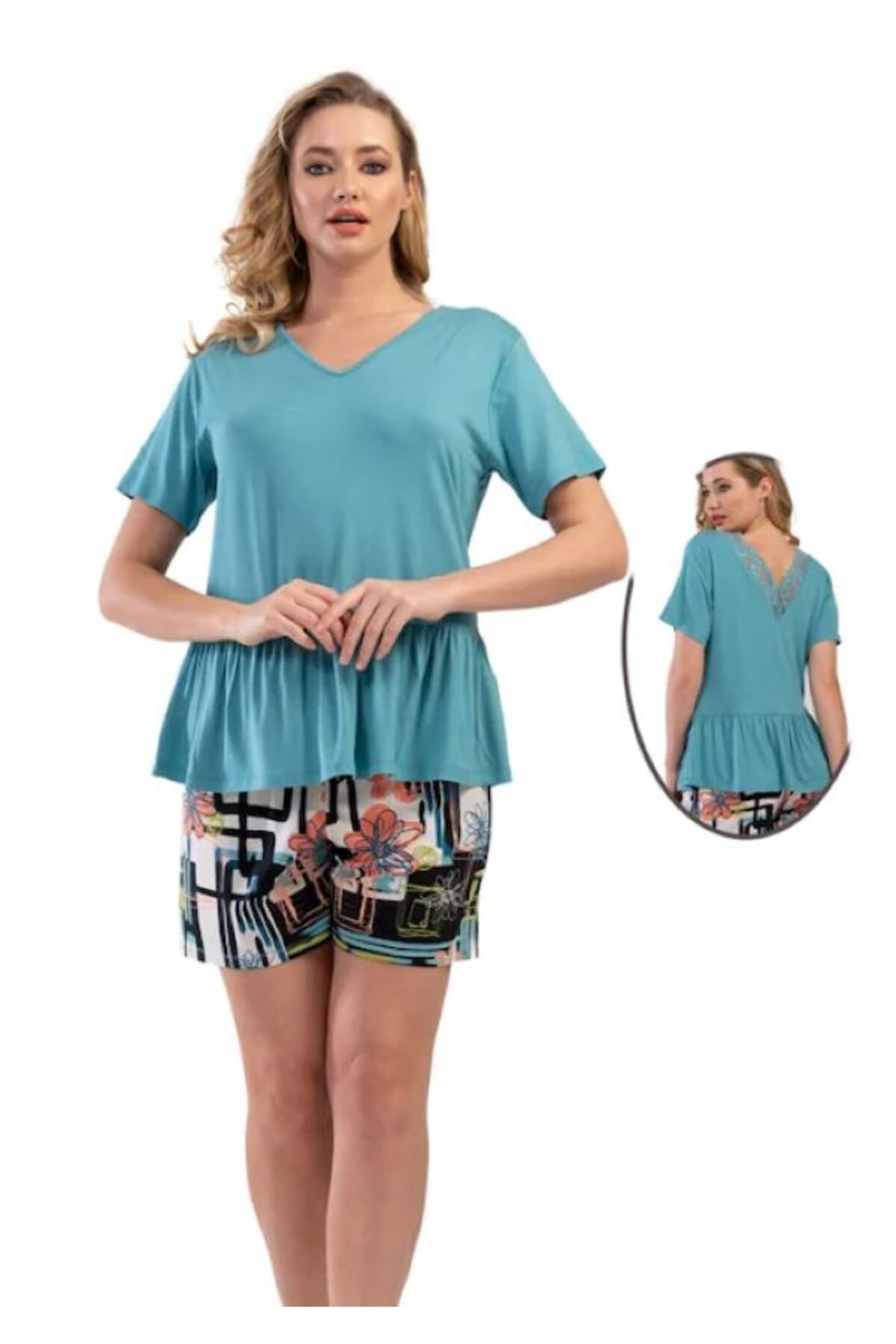 LOUNRE Vorteks Viskon/Likralı Şortlu Kadın Pijama Takımı