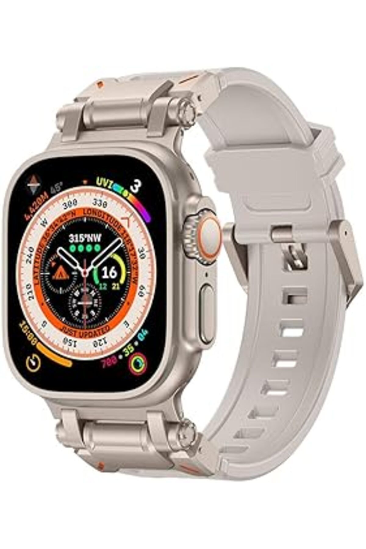 karadağsb Zore Apple İle Uyumlu Watch Ultra 49Mm Krd-101 Titanyum Metal Başlıklı Silikon Kordon Starlight-Tit