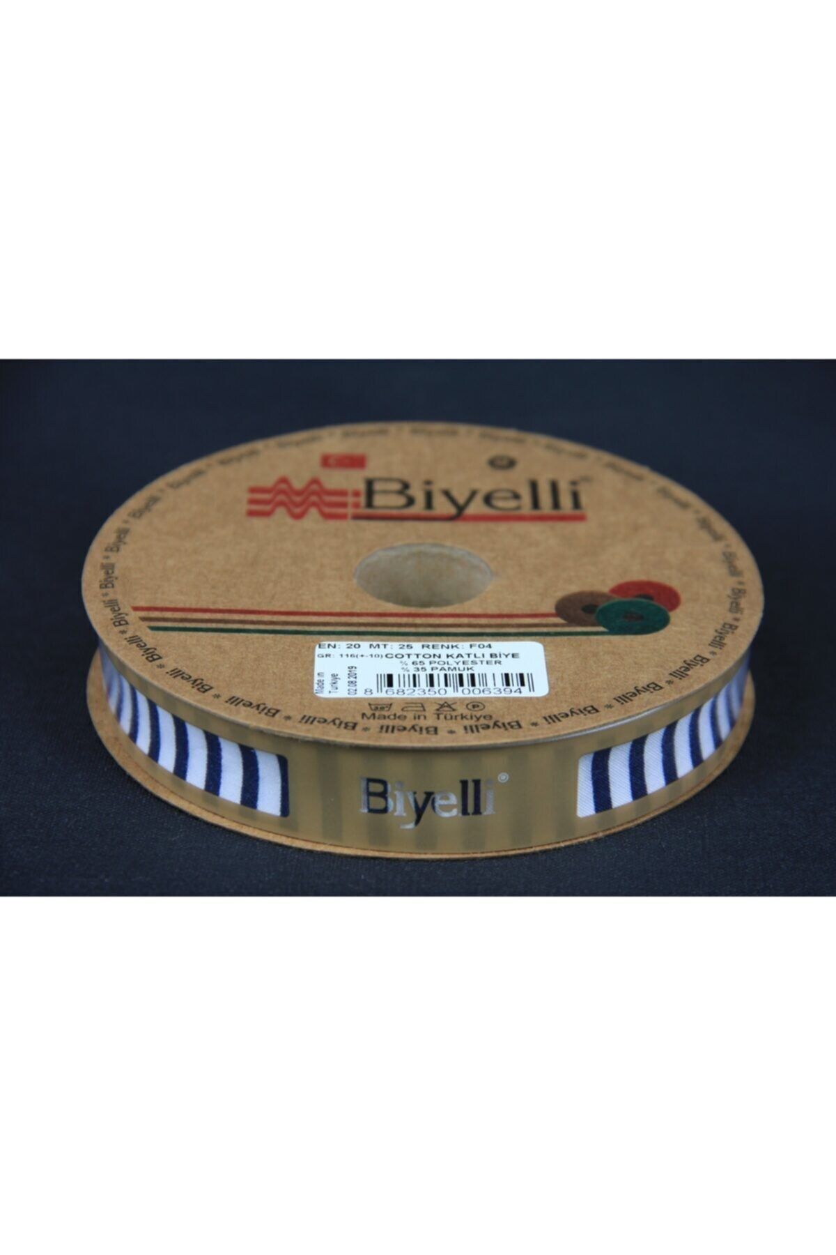 Tahtakale Toptancısı Biye Kalın Çizgili Katlı F04 Lacivert 2 cm 25 Metre %65 Koton %35 Polyester