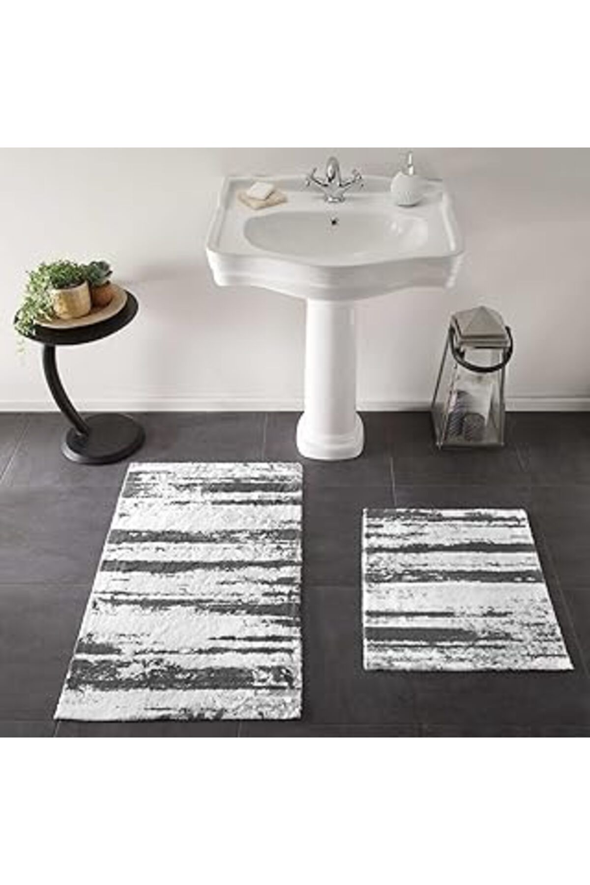 karadağsb Taç Classy Desenli%75 Pamuk%25 Viscoz Paspas Seti, Antrasit, 1 Adet 50X60 Cm / 1 Adet 60X100 Cm