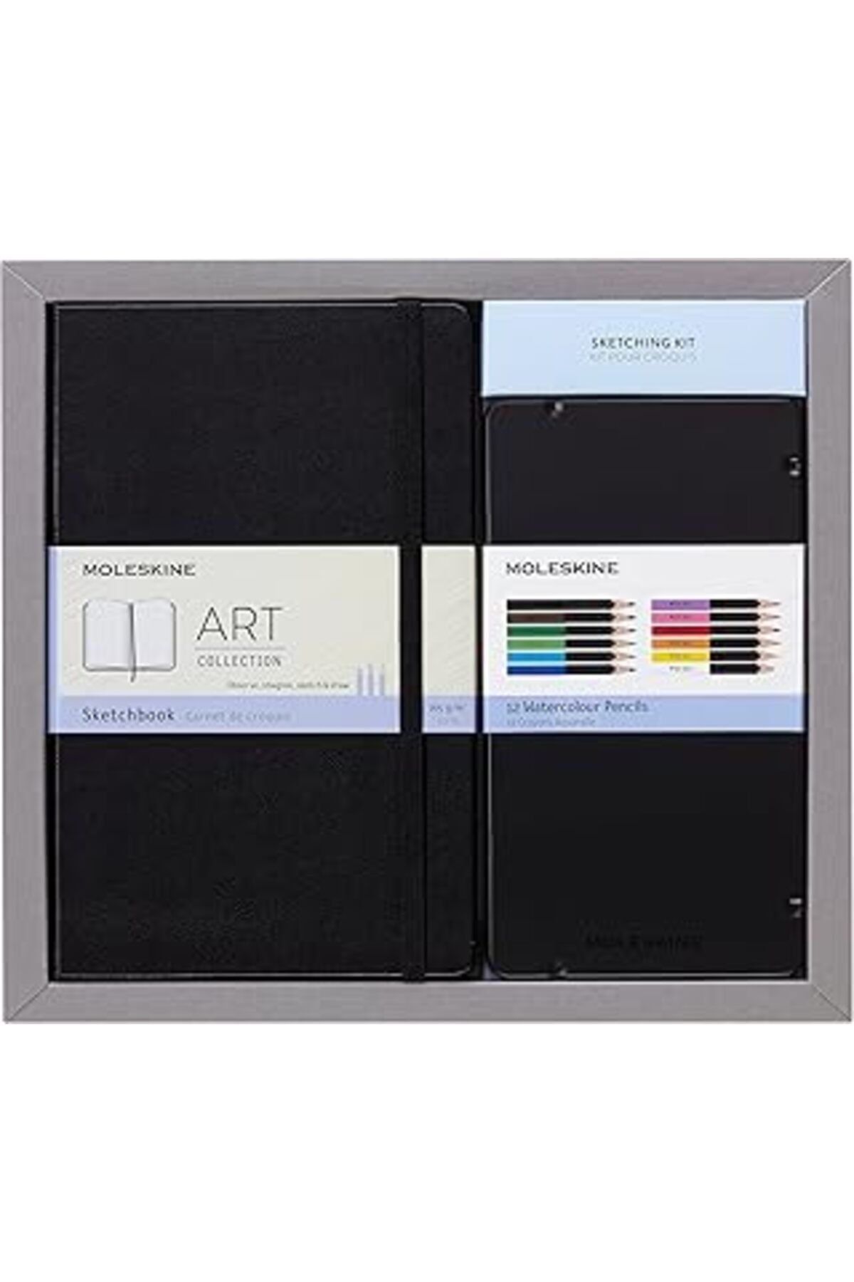 robotrend Moleskine Sulu Boya Eskiz Defteri Seti (Büyük/A5, Sert Kapak, Sulu Boya Kalemleri) Siyah