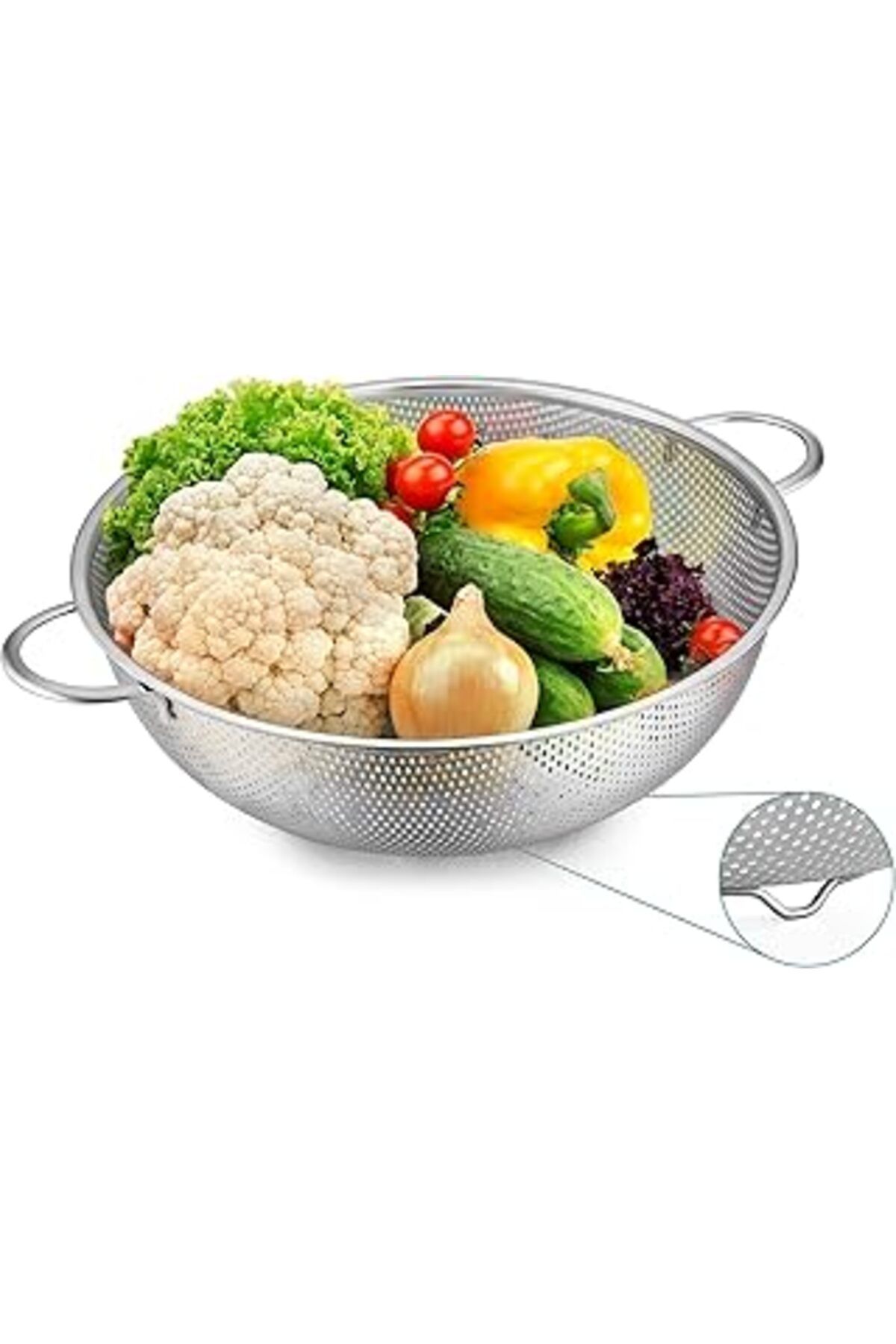 karadağsb Deconox Paslanmaz Çelik 22Cm Çift Kulplu Sepet Süzgeç, Salata Süzgeci Meyve Süzgeci, Makarna Süzgec