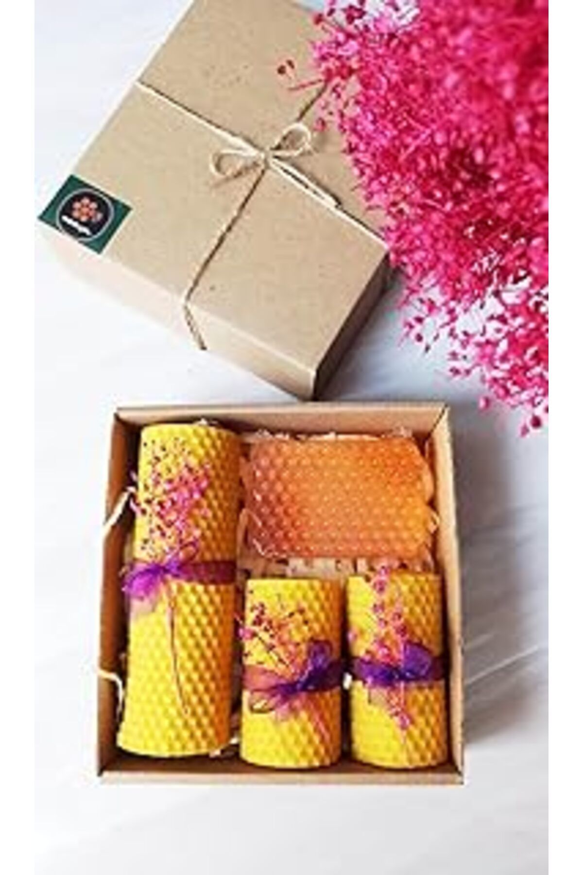 NETWORK ART Petekoğlu Doğal Petek Balmumu Mum Ve Ballı Sabun Seti Kraft Kutuda Bal Mumu Sarma Mum Beeswax Candl
