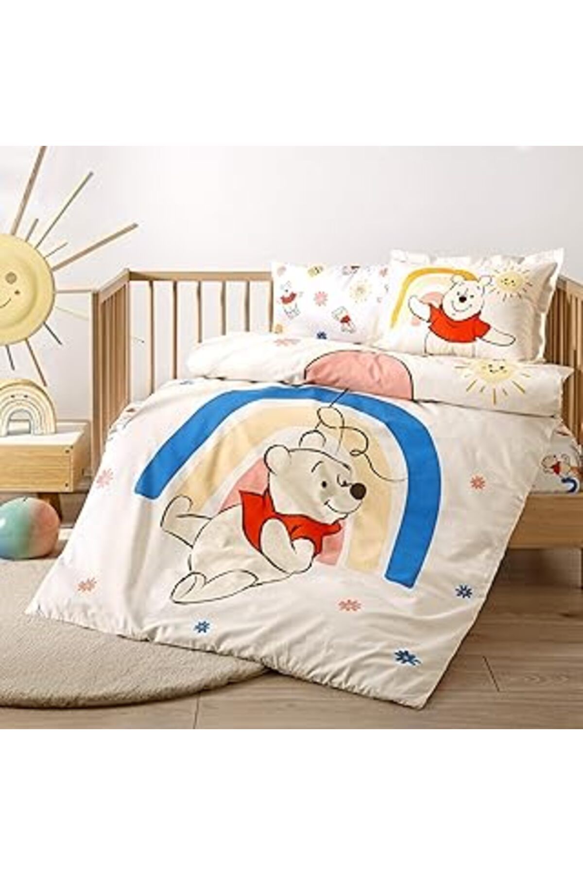 mivento Taç Disney Winnie The Pooh Balloon Karakter Baskılı%100 Pamuk Nevresim Takımı, Çok Renkli, Bebek (N