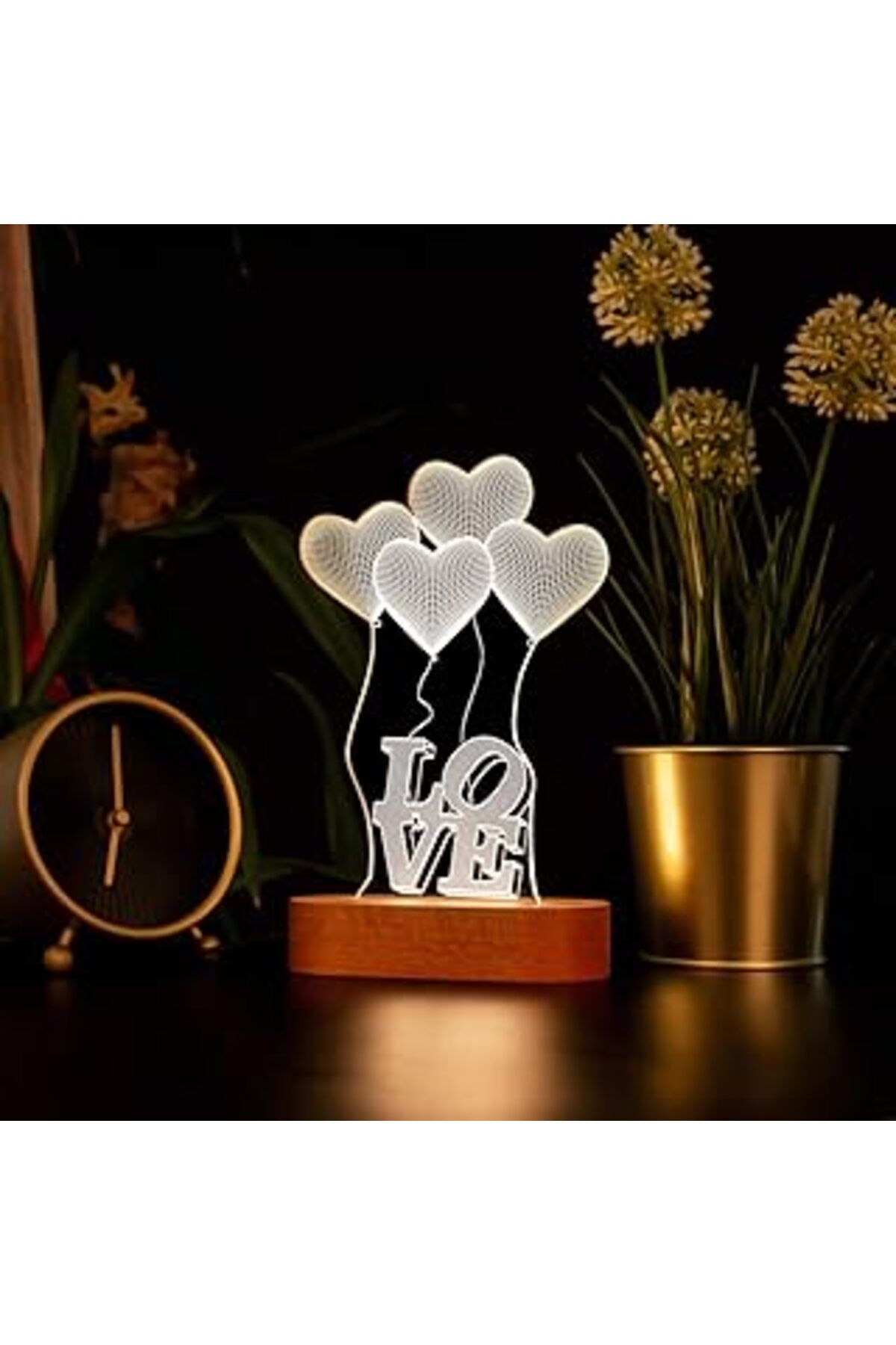 karadağsb Love Yazılı Kalpli 3D Led Lamba Usb Bağlantılı Sarı Işık