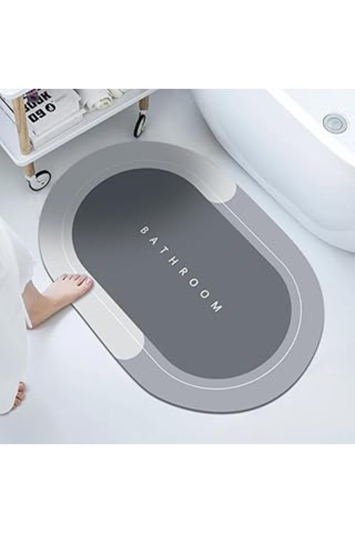 karadağsb Noksi Banyo Paspası-kaymaz Tabanlı-süper Emici Banyo Paspası-abdest Paspası-oval (GRİ)(NKS127G)