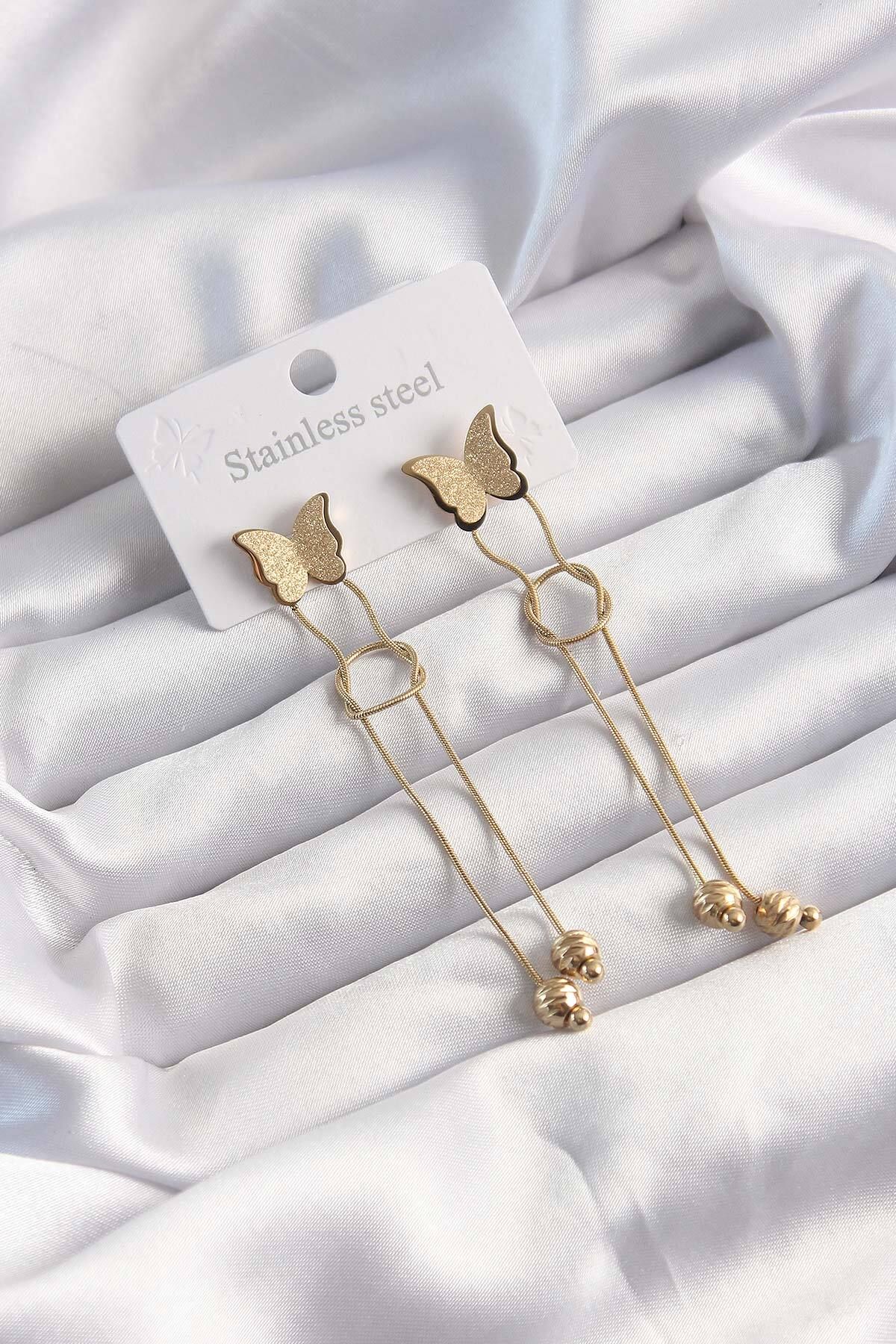TUA MODA TUA MODA 316L Çelik Gold Renk Zincir Kilit Kalp Kehribar Boncuk Model Kadın Kolye