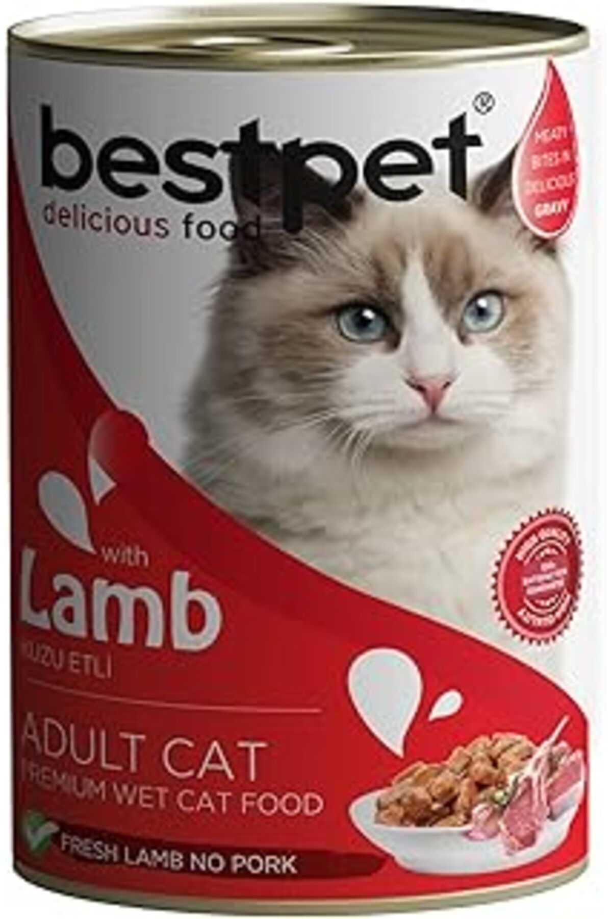 karadağsb Bestpet Yetişkin Kediler İçin, Taze Kuzu Parça Etli Ve Soslu Yaş Mama, 400 G X 12 Adet