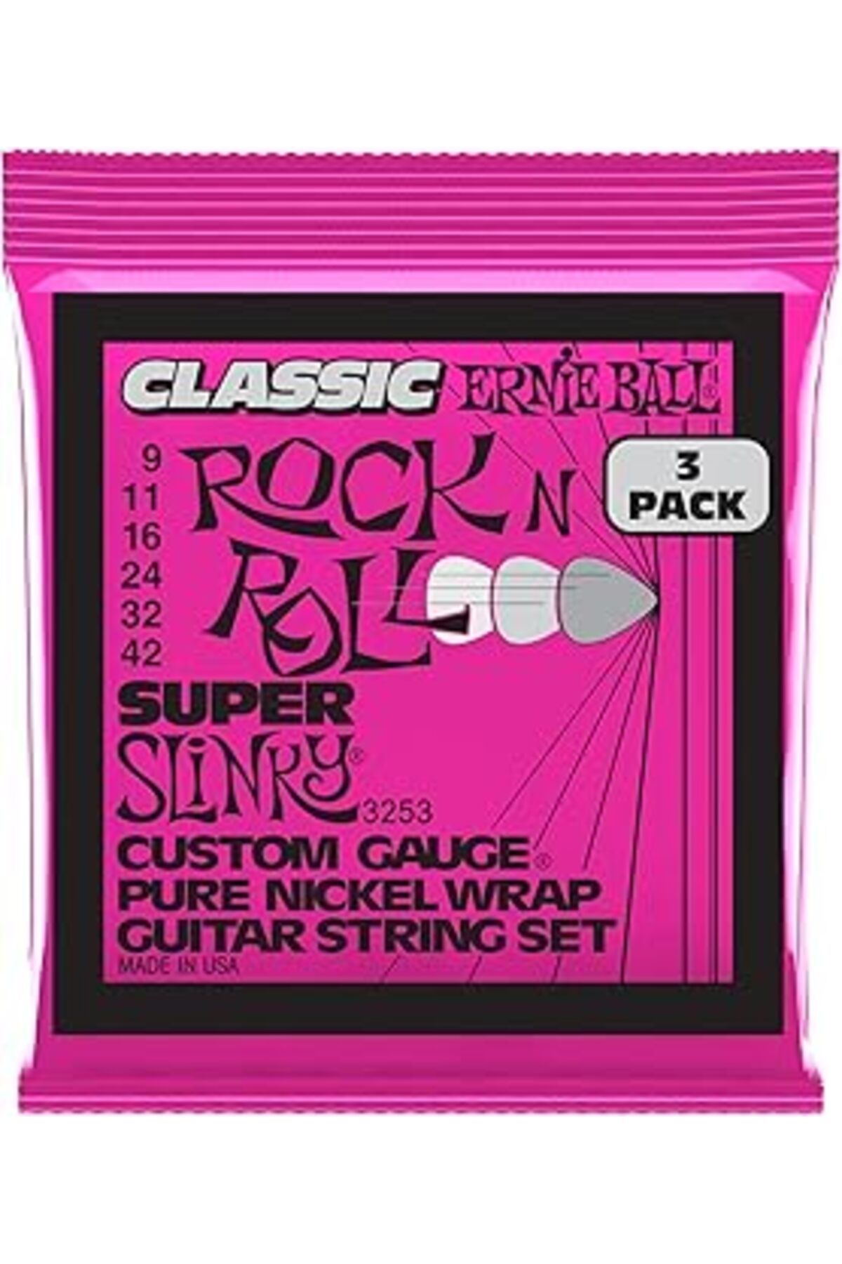 DENİZBİLİŞİM Ernie Ballu Süper Slinky Klasik Rock And Roll Elektro Gitar Dizeleri Saf Nikel Yara 3 Paket Ölçer 9