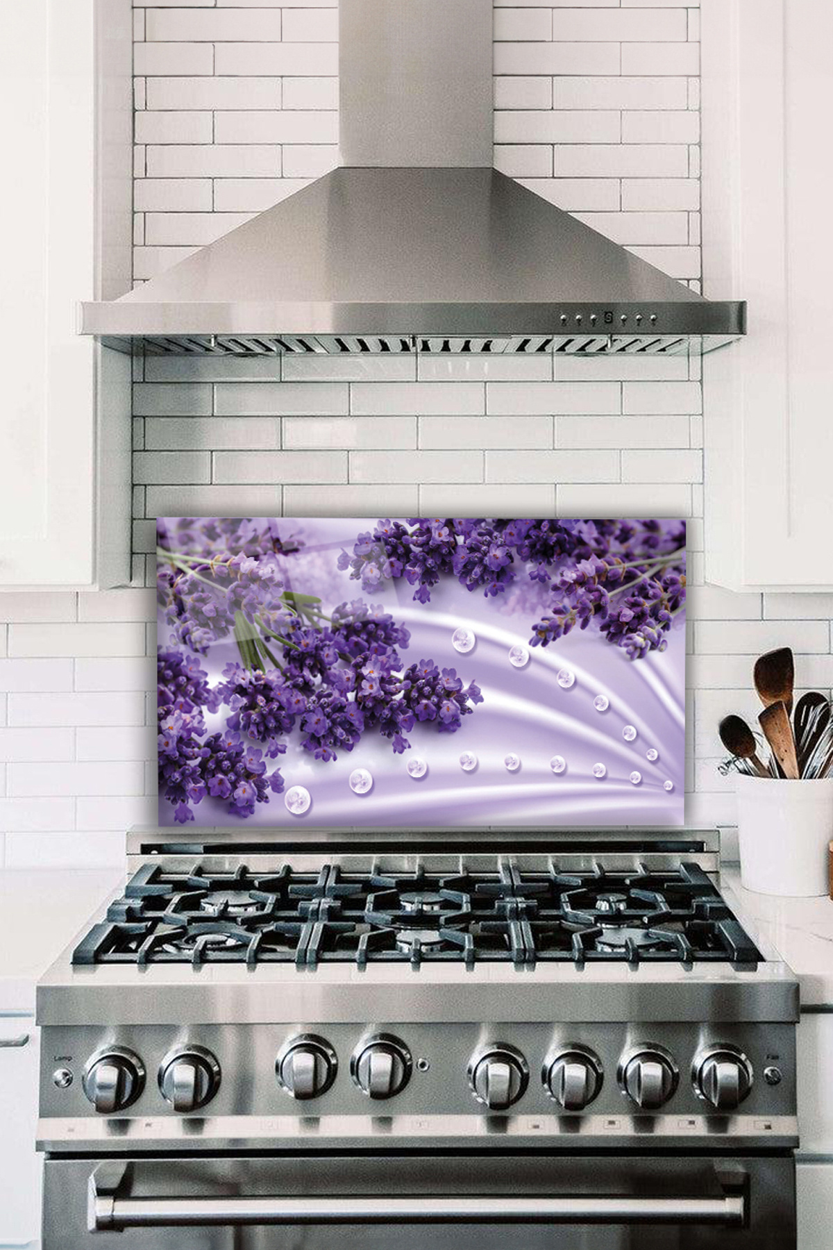 Vosevu-Purple Lavenders Glass Stove Back Protector, Heat Resistant, Countertop Built-In and Kitchen Protection 1