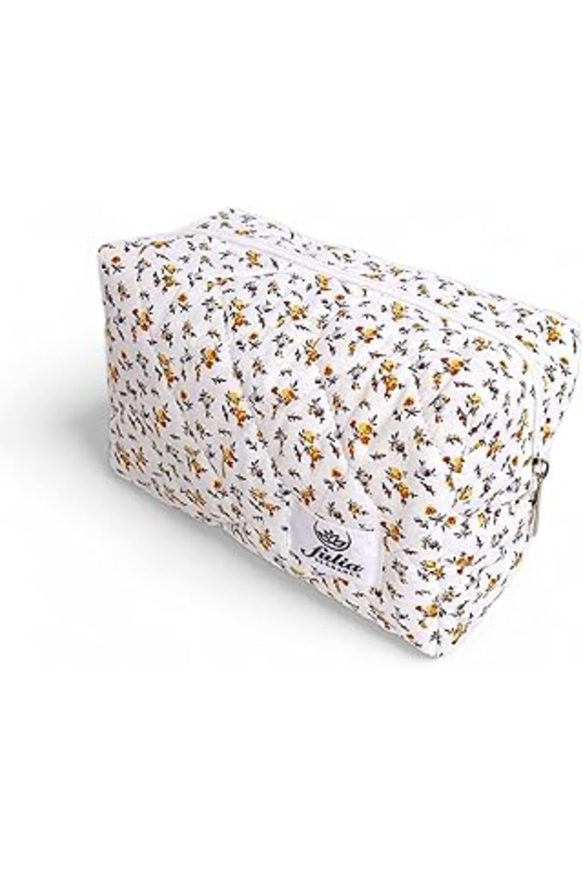 karadağsb Makyaj Çantası | Makeup Bag | Kapitone Bakım Seyahat Kozmetik Çantası (Beyaz-Sarı)
