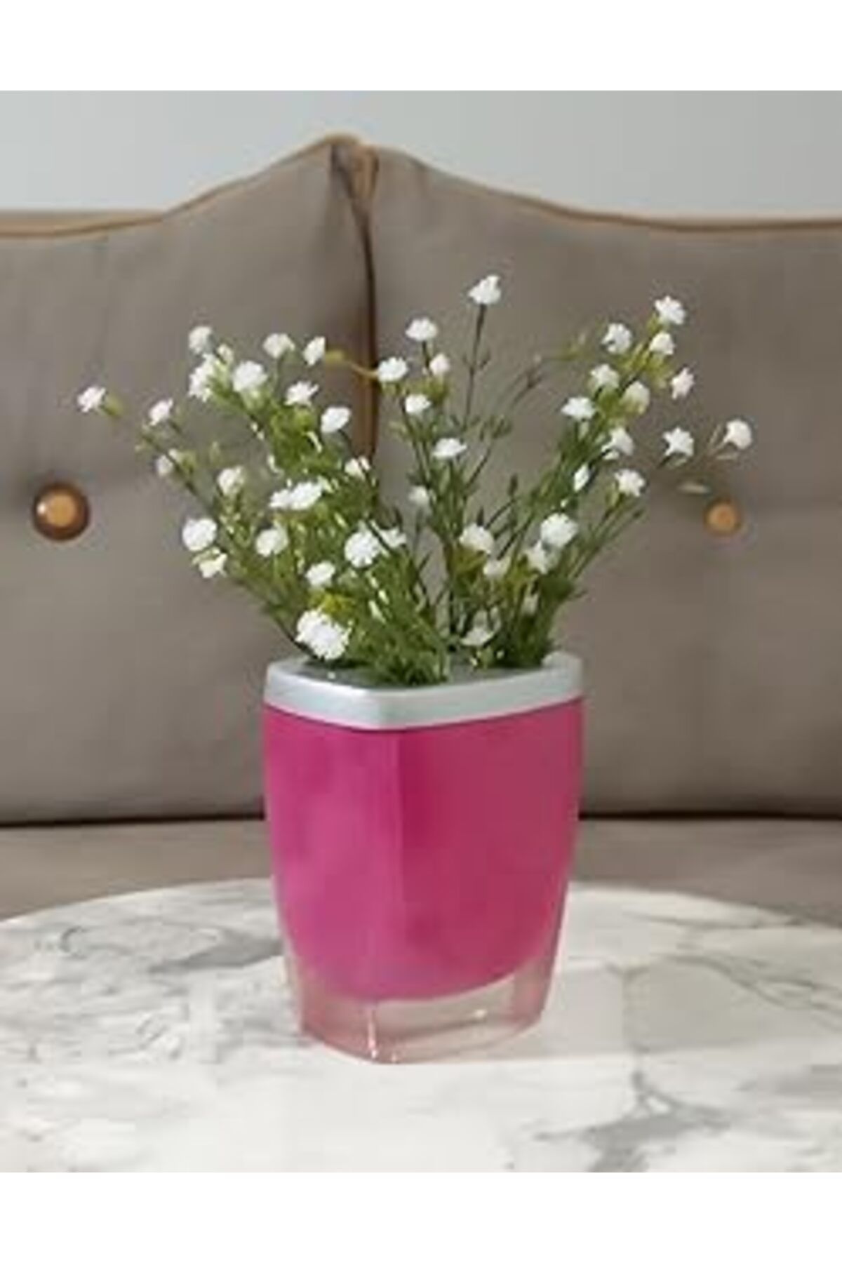 Pazarcan Vazo Dahil,vazo Dahil,vazoda Çiçek,beyaz Yapay Çiçek,vazo Dekoratif Gri Pembe Poliresin 8x4