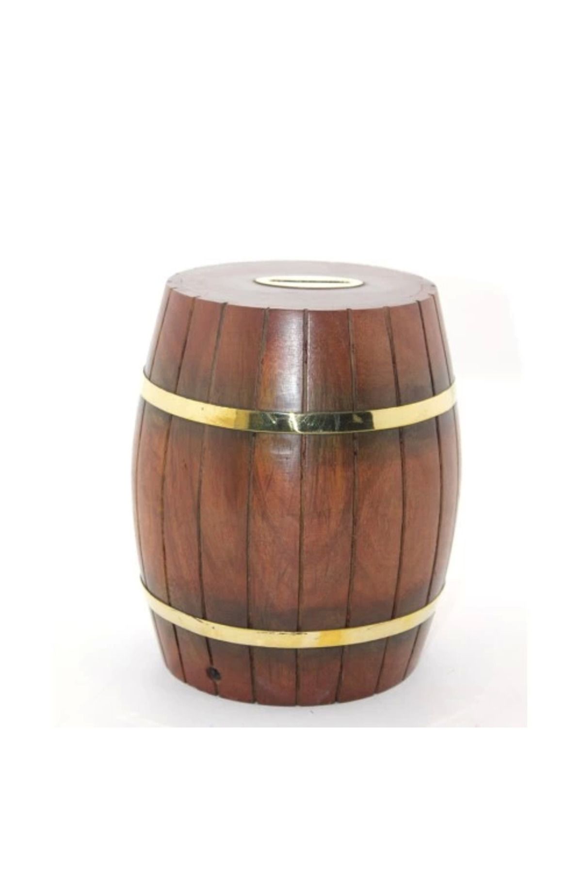 costurera Pirinç Ahşap Fıçı Kumbara 18 Cm