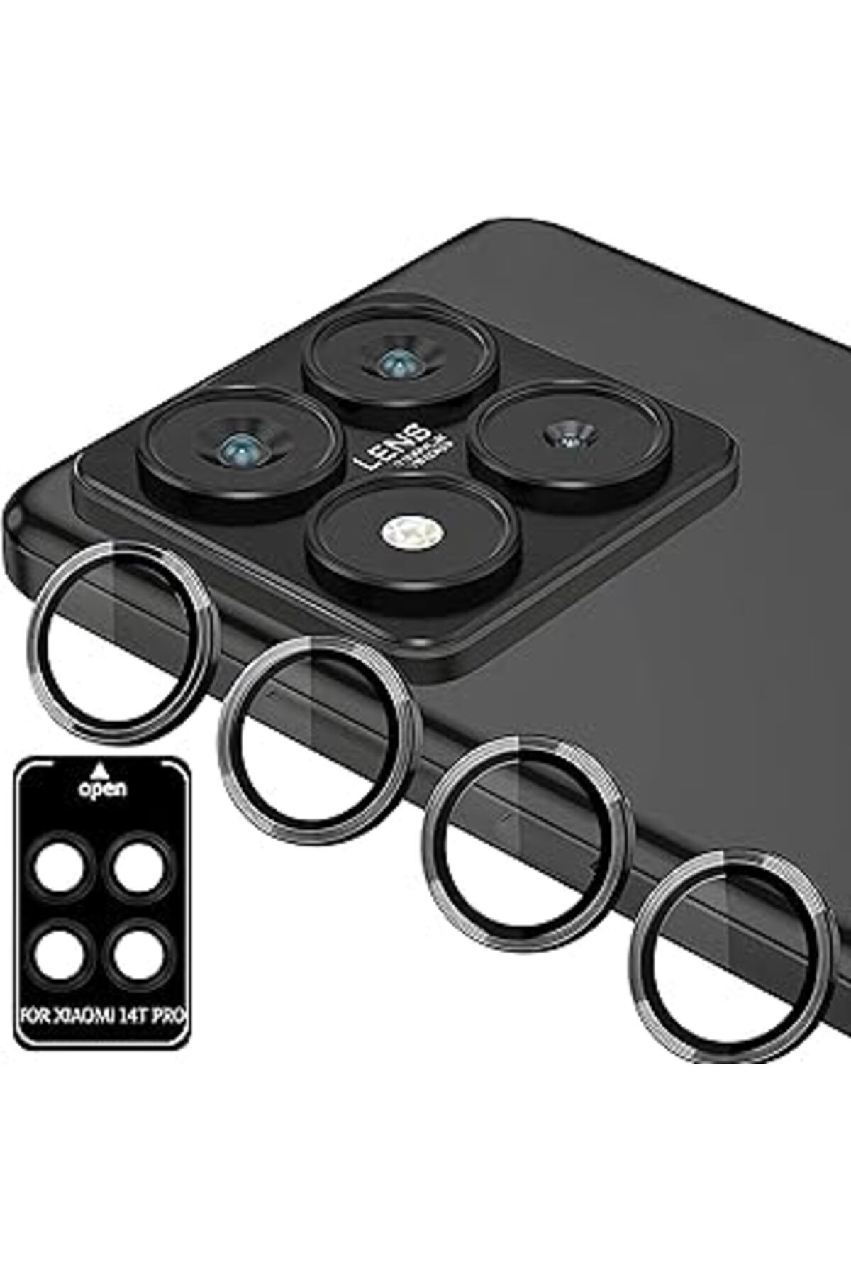 Pazarcan Rongep Xiaomi 14T Pro 5G Için Otomatik Hizalama Aparatlı 9H Sertliğinde Kamera Lens Koruyucu Görünt