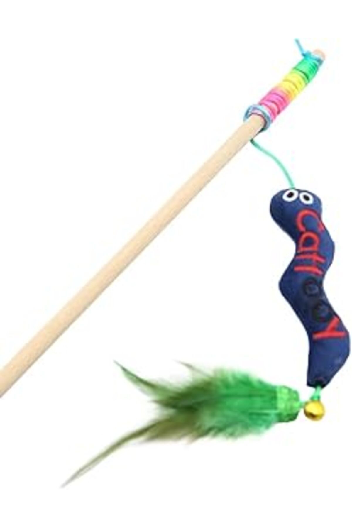 karadağsb Cattooy Fun Education Toy El Yapimi Ahşap Sapli Tüylü Çingirakli Wormy Olta (Mavi)