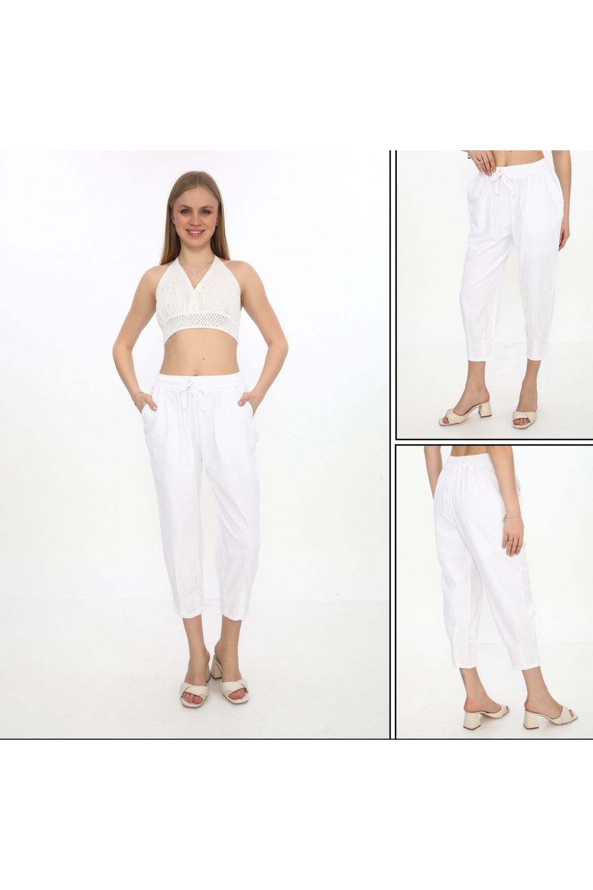 VOGUEMET ✅ B Beden Pens Paça Pantolon - Kadın, %100 Pamuk Kumaş, Günlük Şıklık