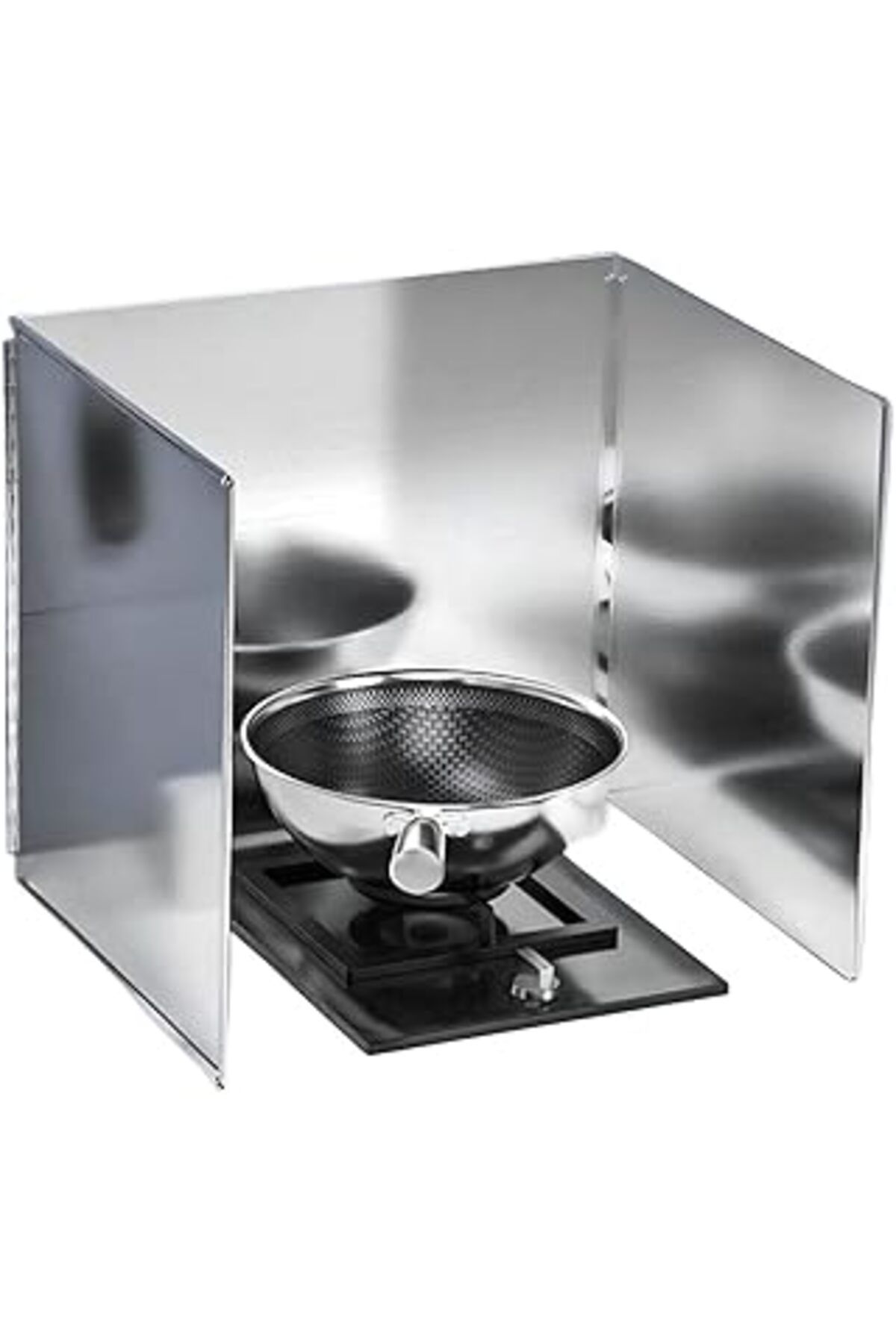 Mu Art Ahşap Kyrotech Pas Tutmaz Metal 3 Kanatlı Yağ Sıçrama Koruması, 90 X 30 Cm, Yapışmaz, Katlanabilir, Mutfa