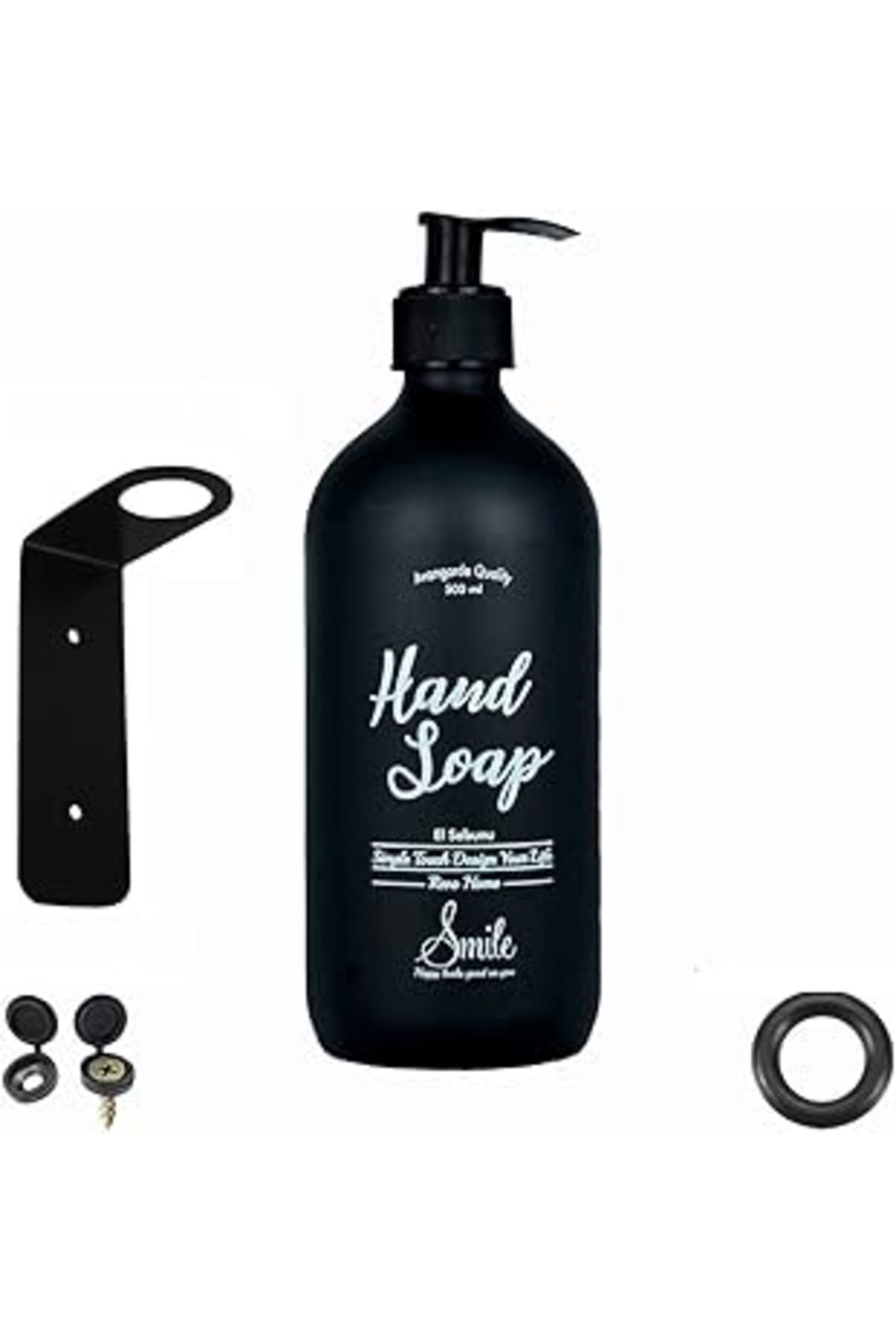karadağsb Revo Home Duvar Askı Aparatlı Siyah Cam Sıvı El Sabunu Şişesi – 500 Ml (Hand Soap)