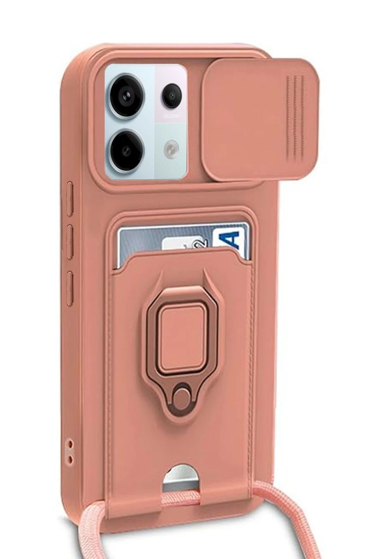 NewFace Xiaomi Redmi Note 13 Pro 5G Kılıf Zuma Kartvizitli Yüzüklü Silikon - Pembe YNSMR