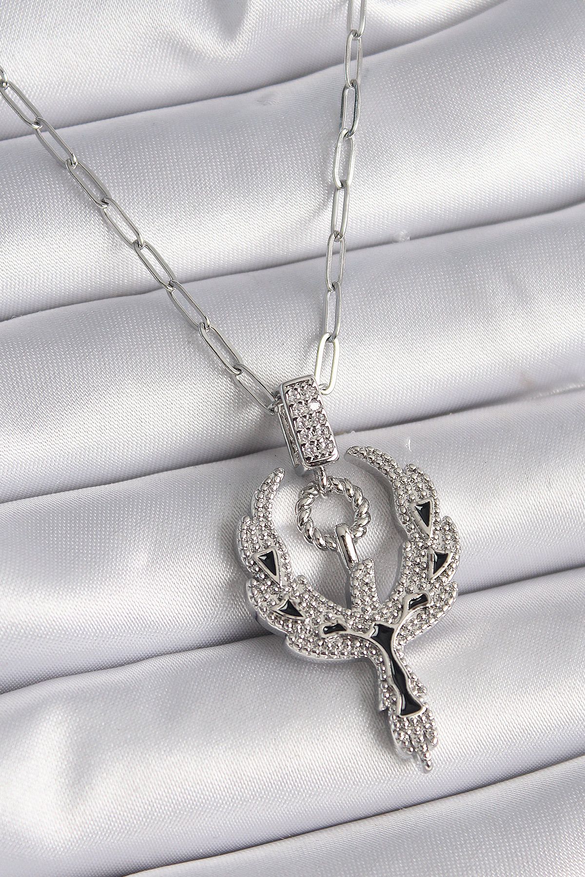MMB Boutique 316L Çelik Gümüş Renk Zirkon Taşlı Anka Kuşu Model Kadın Kolye