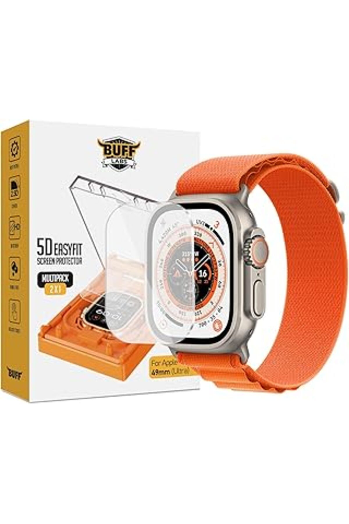 Mu Art Buff Labs Watch Ultra 2/Ultra Uyumlu 49Mm Eastfit 2 Adet Ekran Koruyucu, Uygulama Aparatlı, Tam Kap