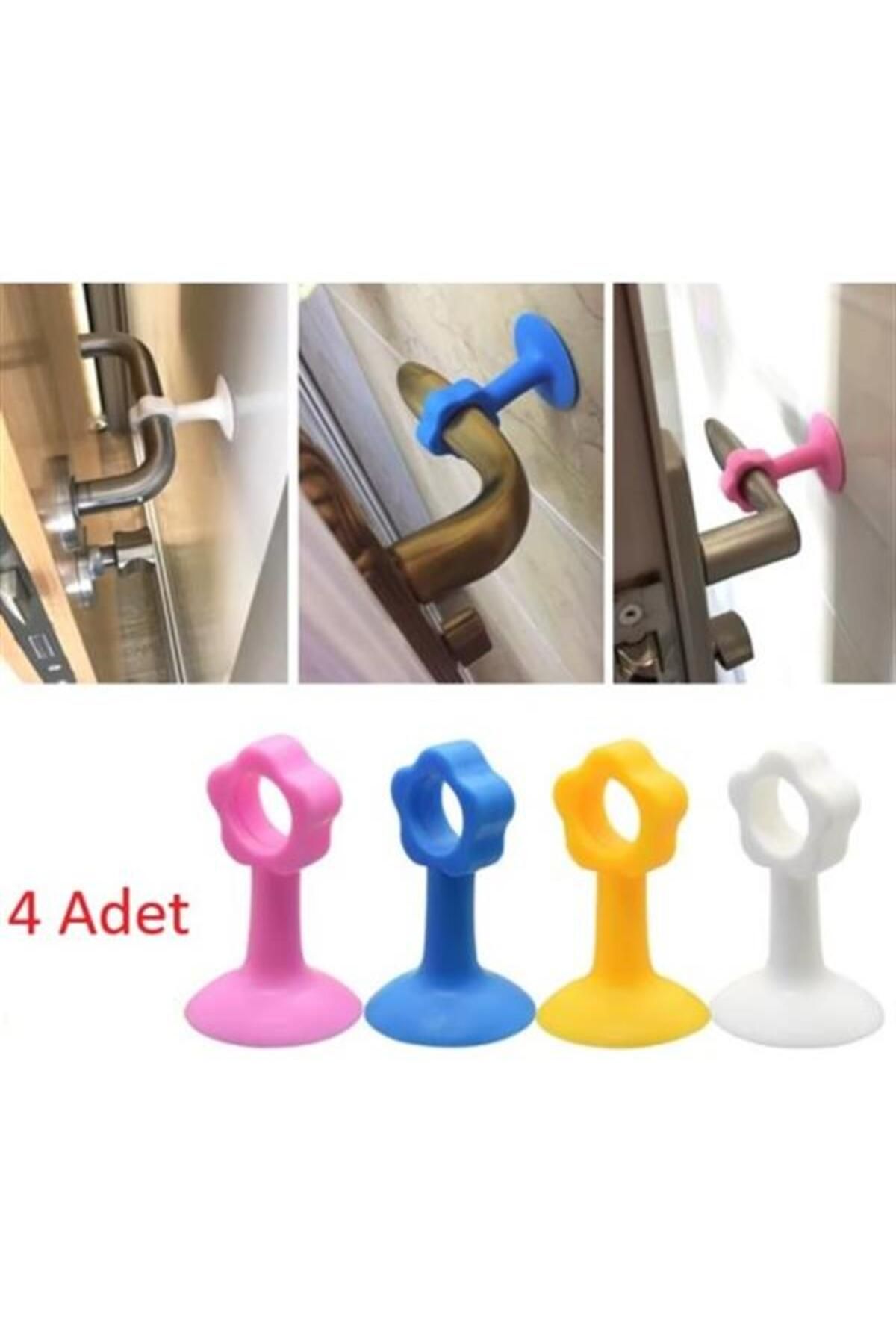 Mu Art Ahşap Renkli Vantuzlu Geçmeli Kapı Kolu Stoper 4Lü Set