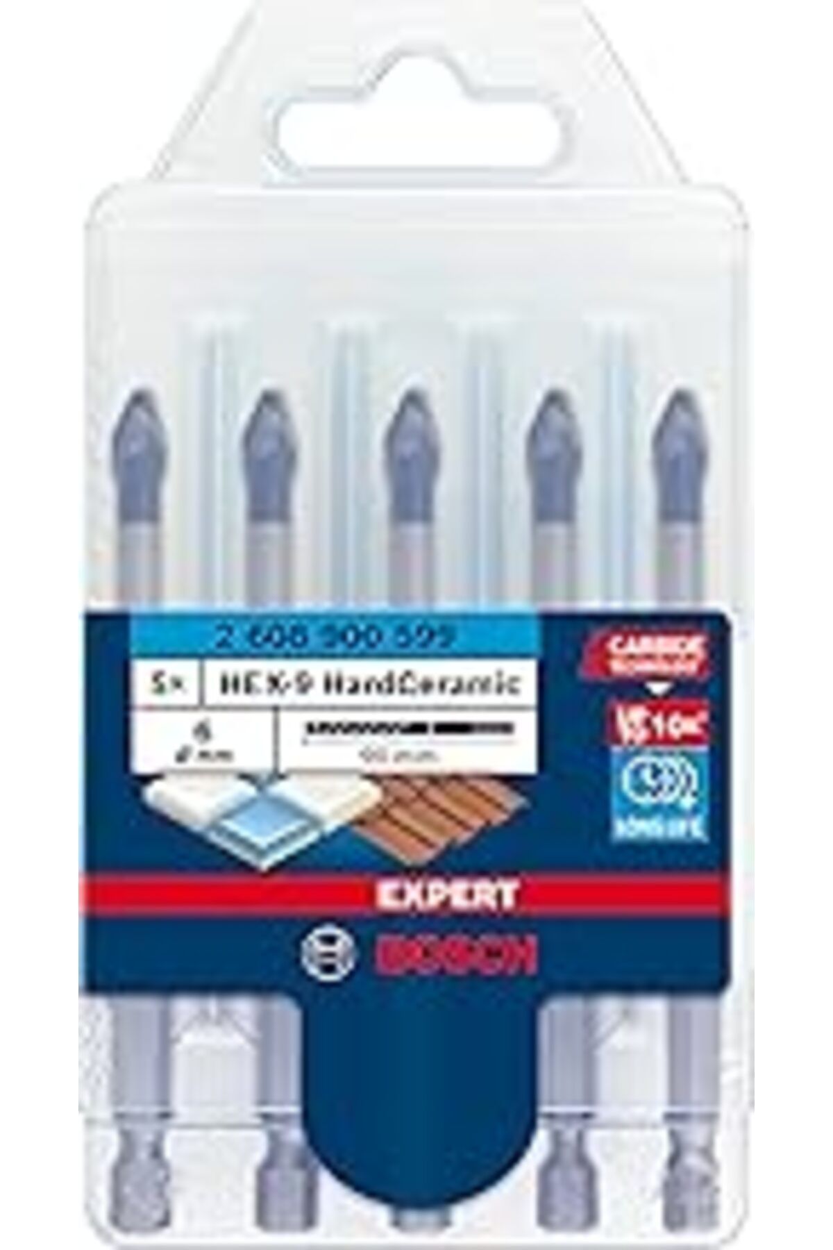 jupiter global bazaar Bosch Professional 5 Parça Expert Hex-9 Hardceramic Matkap Ucu Seti (Sert Fayanslar, Ø 6 Mm, Aksesu