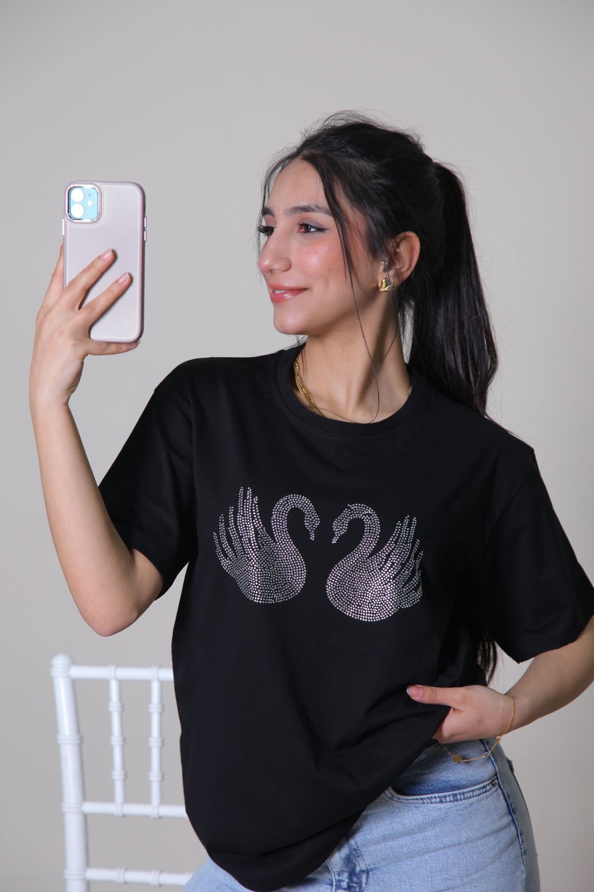 LARALİNA LARALINA OVERSIZE TSHIRT TAŞ BASKILI