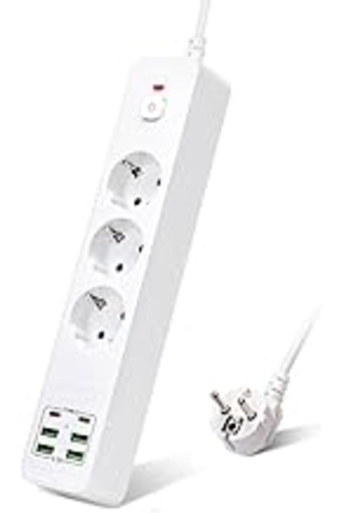 Pazarcan H-01 Hızlı Şarj İstasyonu 3000W 3 Lü Priz 2 Metre Uzatma Kablosu Çoklu Priz 4 Usb 2 Type C Girişli
