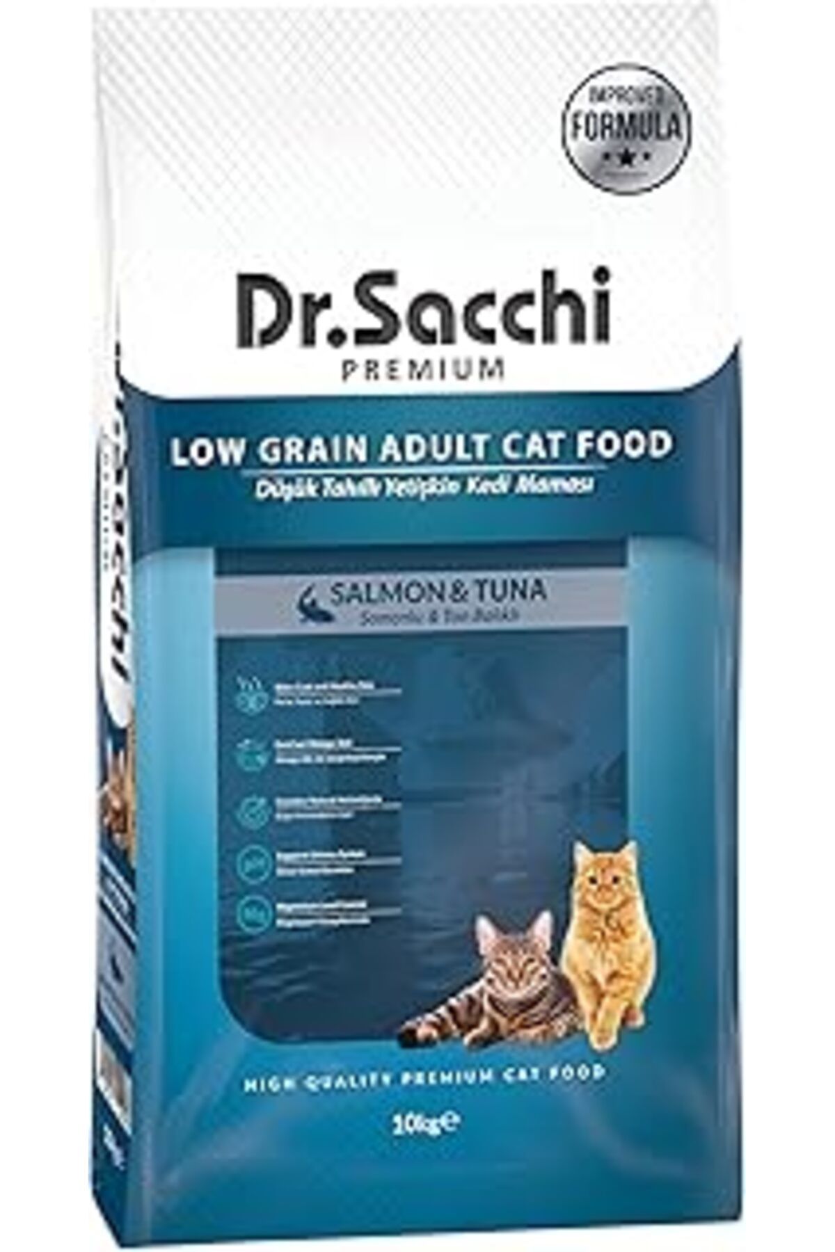 karadağsb Dr.Sacchi Düşük Tahıllı Somonlu Ve Ton Balıklı Yetişkin Kedi Maması 10Kg