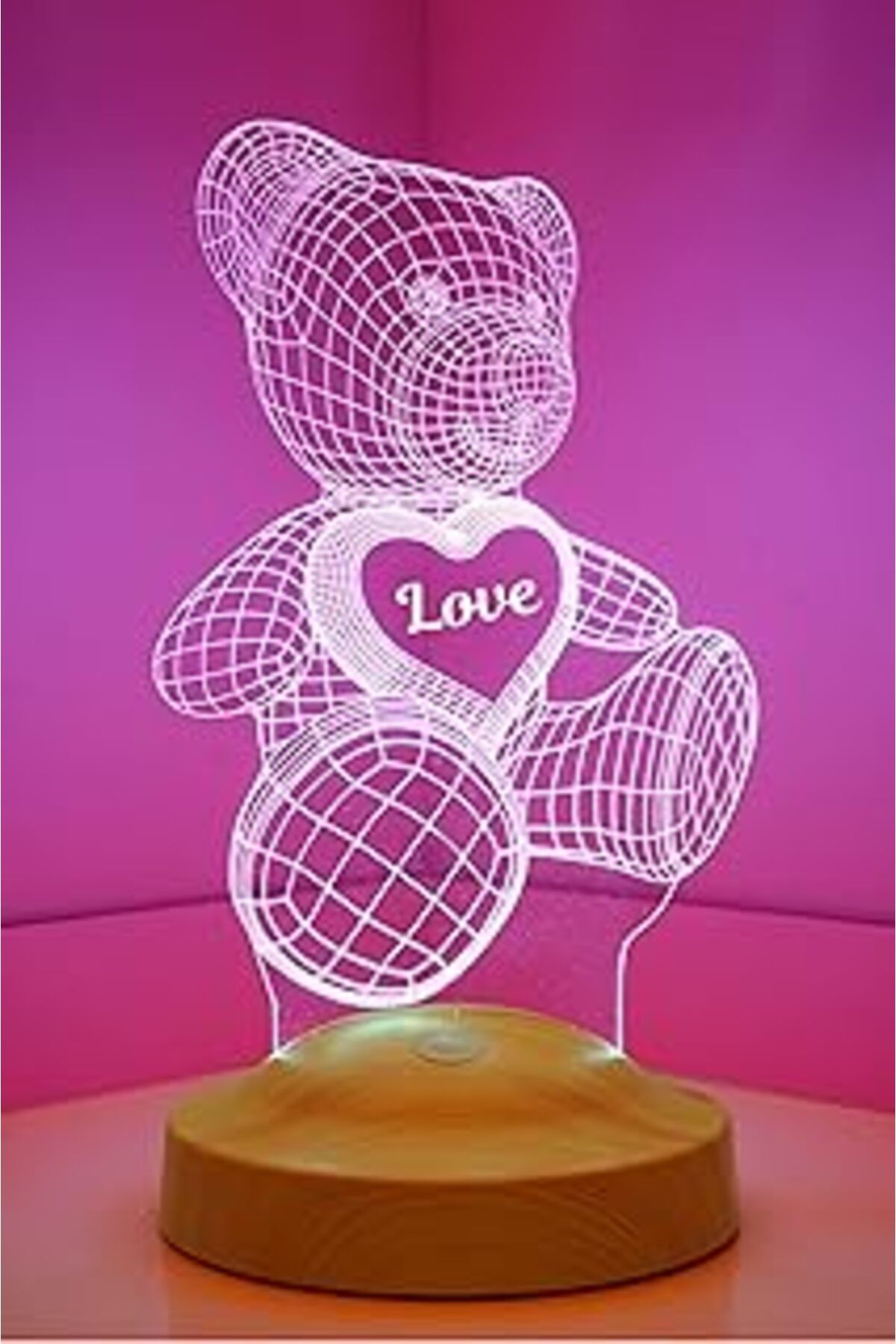 NETWORK ART Sevgilambası 3D Ayı Teddy Hediyesi 3 Boyutlu Led Lamba