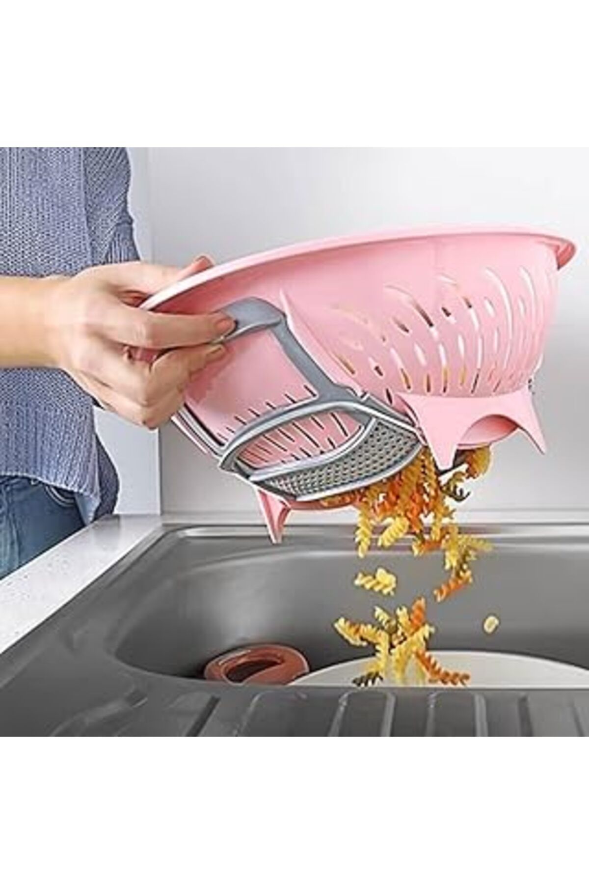 karadağsb Mybru Plastik Akıllı Ortadan Açılır Pembe Pratik Süzgeç (Pembe)